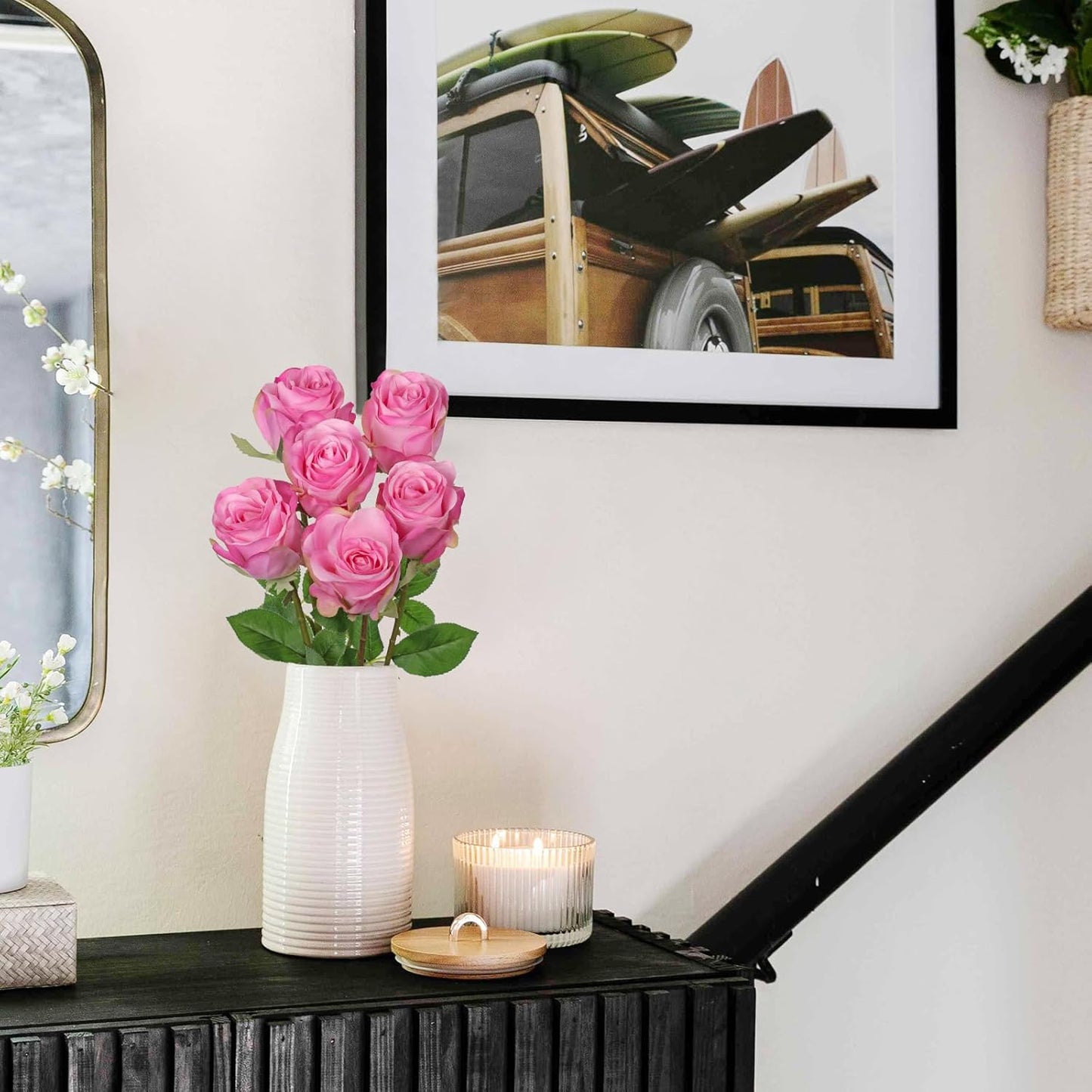 Briful Pink Artificial Roses – 6PCS 18.9" Silk Rose Faux Flowers with Long Stems Realistic Fake Rose Bouquet for DIY Wedding Arrangements Table Vase Centerpieces Home Event Decor