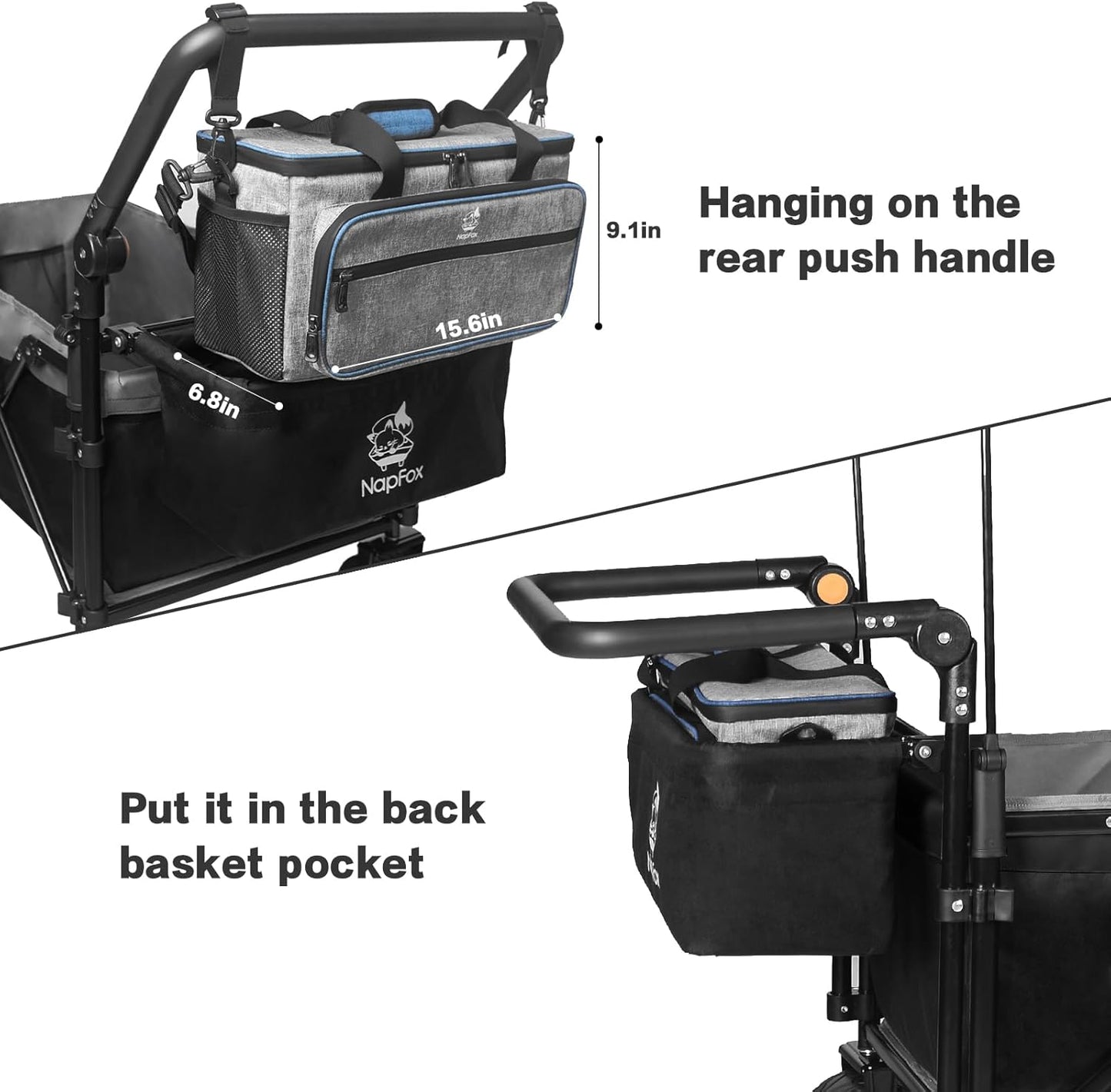 Collapsible Wagon Foldable Wagon Cart with Removable Canopy, Adjustable Push Pulling Handles,Cooler Bag Utility Carts for Shopping, Picnic, Camping,Black Grey