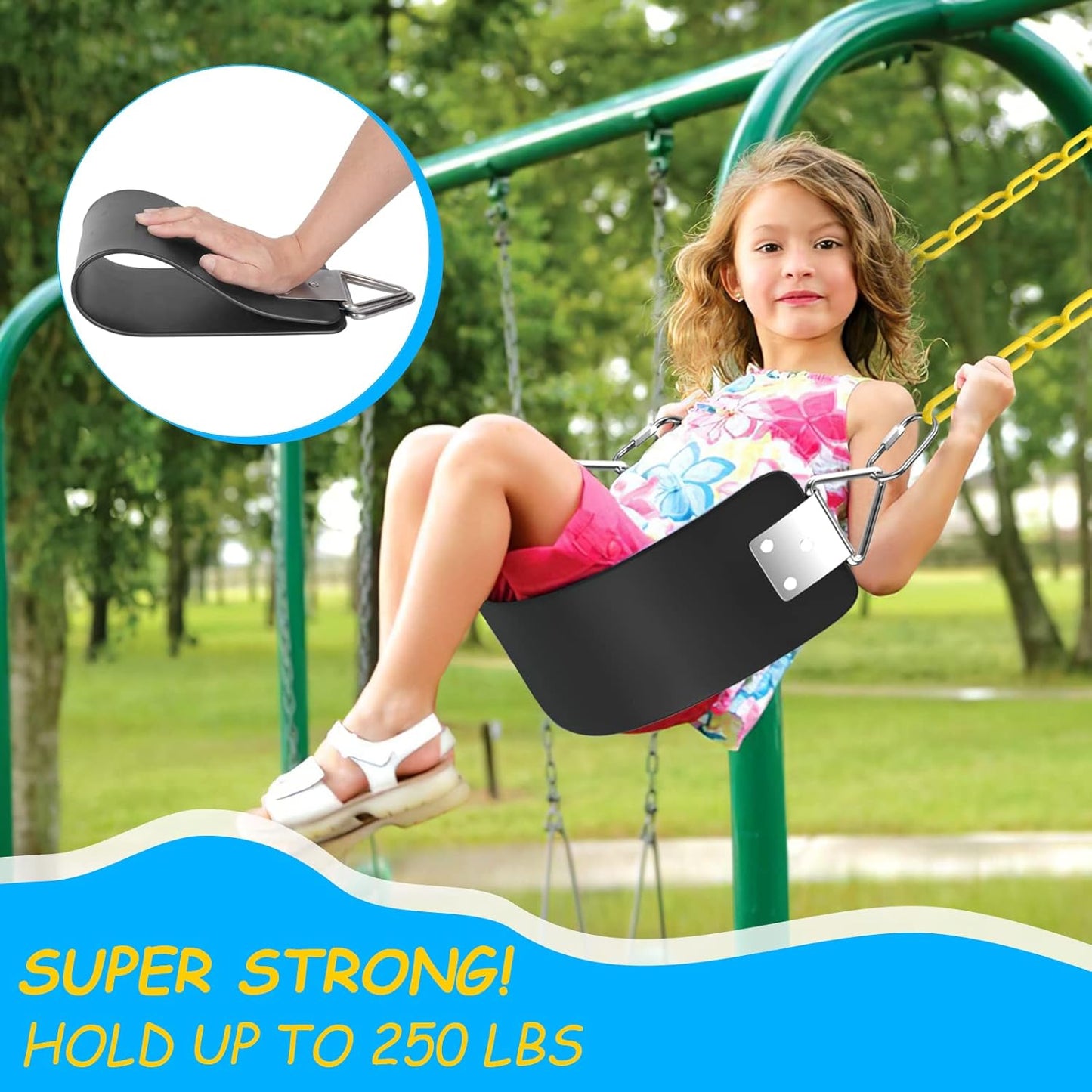 AGPTEK Swing Seat, 30.4 x 6 x 0.27 Inch Yard Swing for Boys and Girls & Adults with Metal Triangle Ring - Black (113KG /250LB Weight Limit)