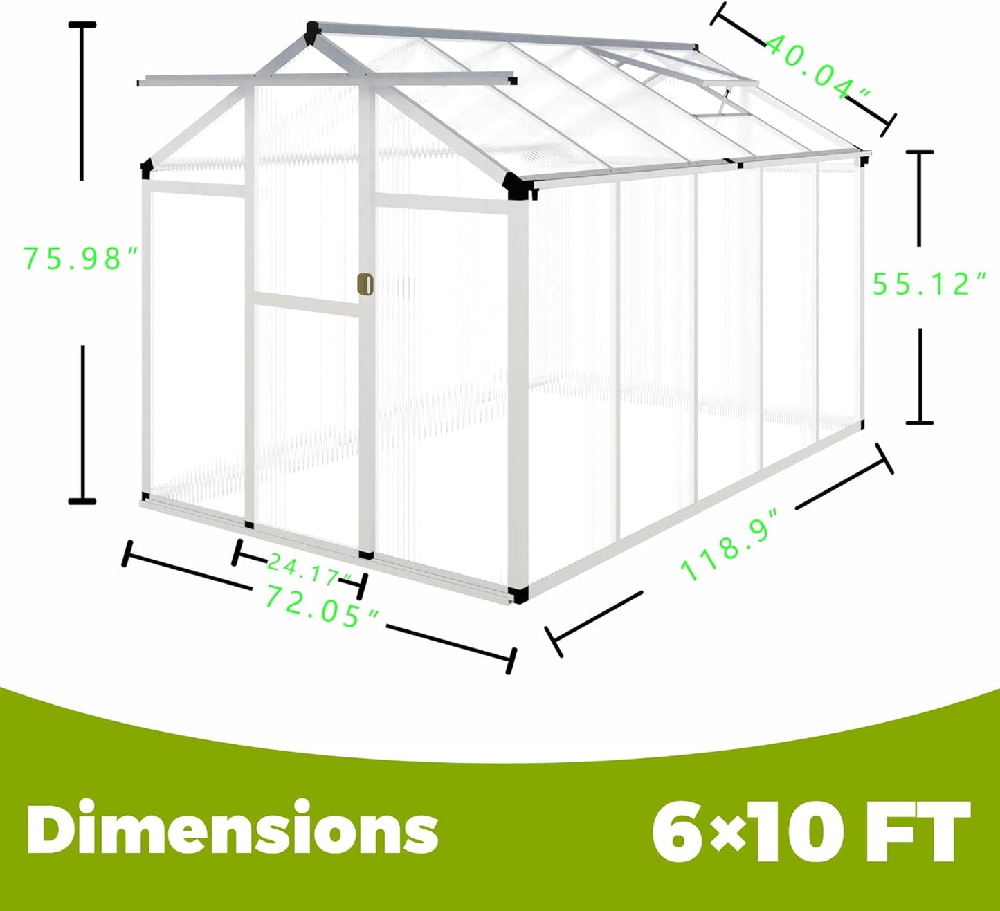 6 x 10FT Greenhouse for Outdoors,Polycarbonate Garden Backyard,Silver