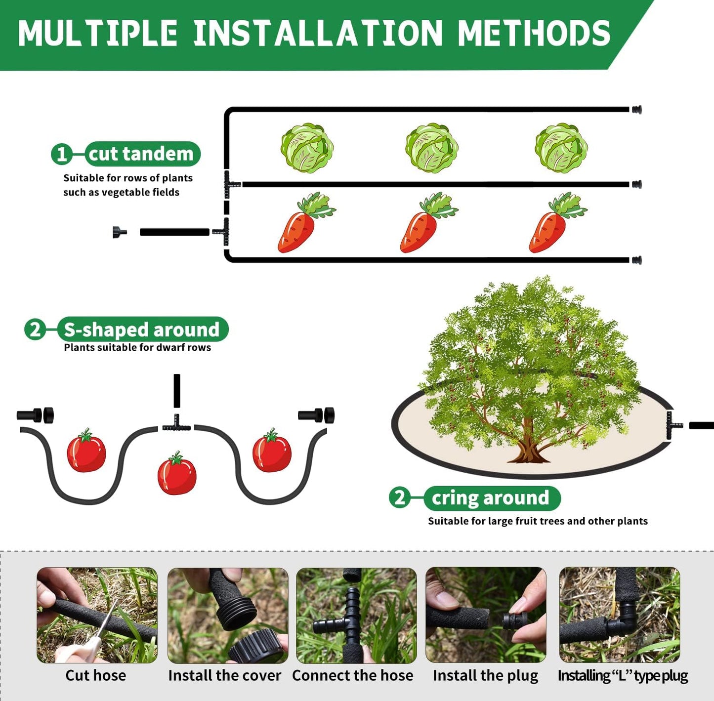 4-Pack Soaker Hose for Garden 10 Ft, Short Soaker Hoses 40 Ft, Rubber Garden Hose for Watering, Heavy Duty Drip Irrigation Hoses System (10 feet 4-Pack)