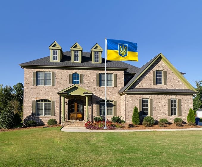 Ukraine Trident Flag 2x3FT Ukrainian Coat of Arms National Polyester Banner With 2 Grommets Fade Resistant Vivid Color For Patriotic Festival Events Party Decoration