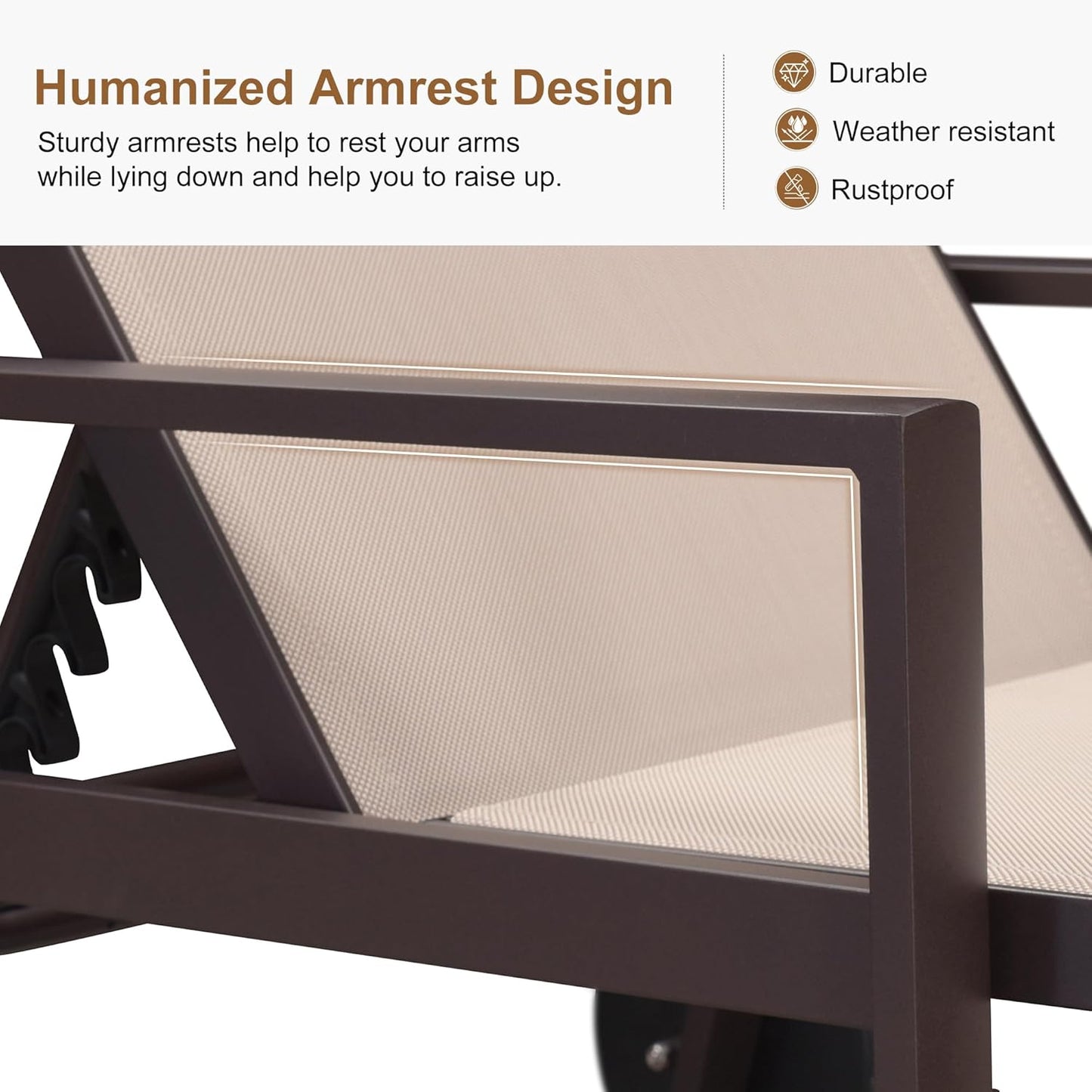 PURPLE LEAF Pool Lounge Chairs Set of 3 Aluminum Outdoor Lounge Chairs with Wheels and Armrests Adjustable Patio for Deck Outside Lawn Garden, Sand Beige