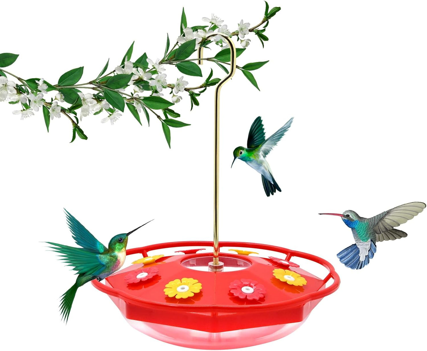 Hummingbird Feeders for Outdoors 12 OZ Bee Proof Plastic Humming Bird Feeder 8 Feeder Ports,with Perch with Ant Moat,Easy to Clean with Cleaning Brushes Red