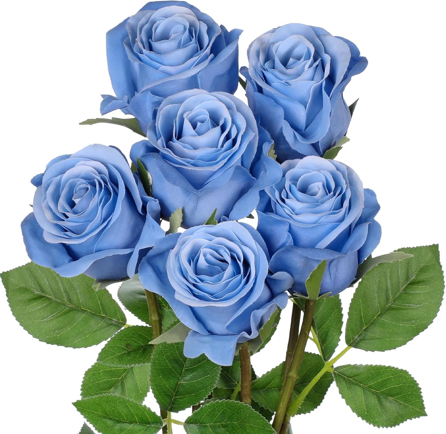 Briful Blue Roses Artificial Flowers– 6PCS 18.9" Faux Rose Silk Flowers with Long Stems Realistic Fake Rose Bouquet for DIY Wedding Arrangements Table Vase Centerpieces Home Event Decor