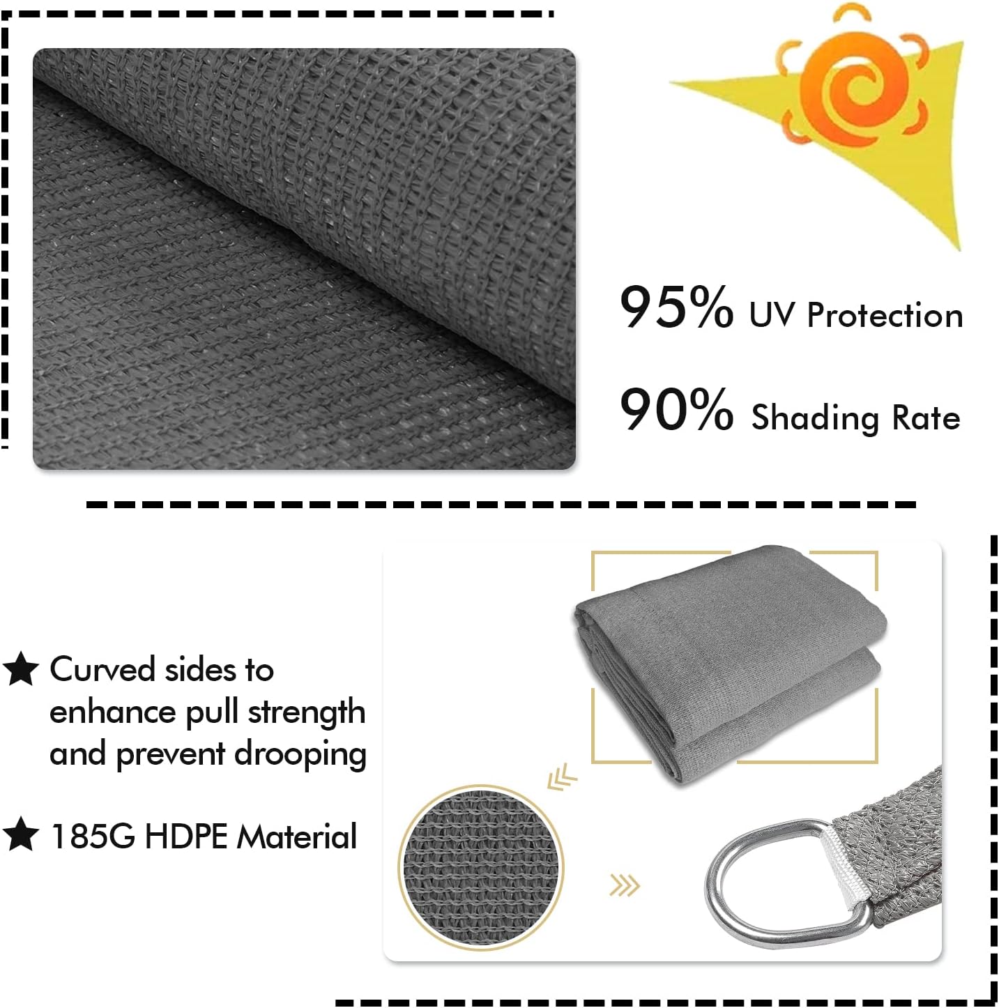 KANAGAWA 8'X12' Dark Gray Custom Size Sun Shade Sail Rectangle UV Block Canopy Cover for Patio Backyard Lawn Garden Outdoor (Customized Available)