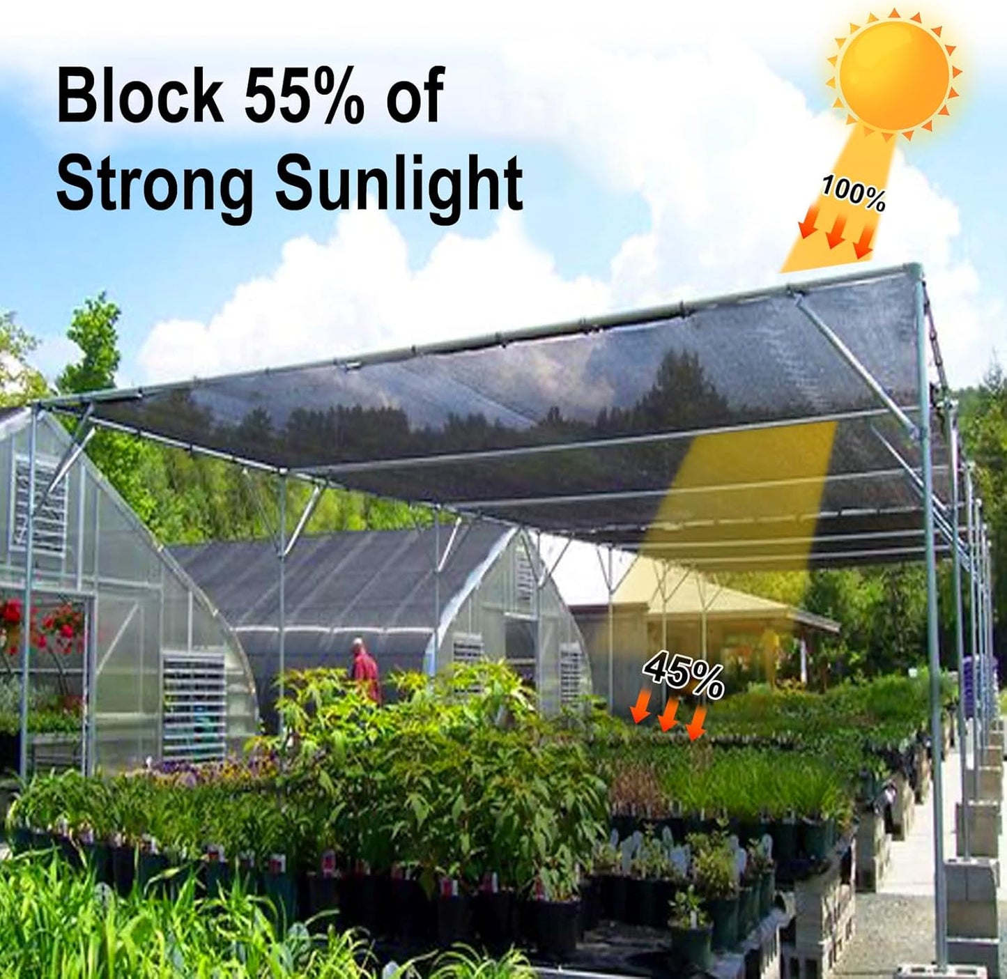 LOVE STORY 10x12FT 55% Black Shade Cloth Sun Shade Net UV Resistant Mesh Tarp Plant Cover Sunblock Net for Garden,Greenhouse,Vegetables,Flowers