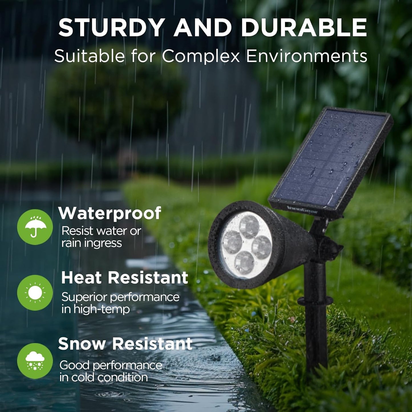 InnoGear Solar Lights Outdoor Lighting Waterproof Landscape Spotlights Uplighting for Outside Flag Garden Trees Yard Pathway Wall Auto On/Off, Pack of 4 (Cool White)