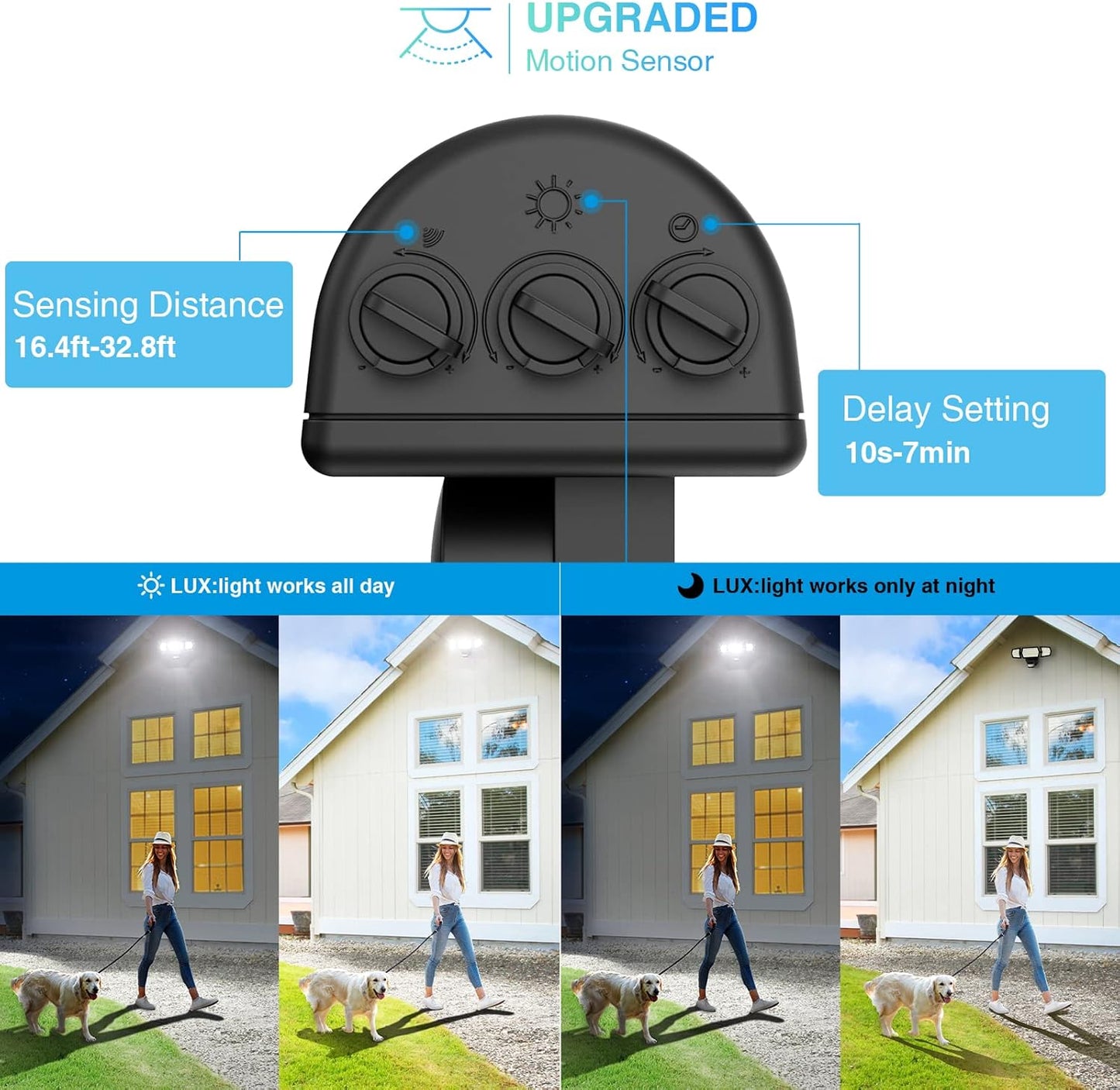 100W LED Flood Light Motion Sensor, 9000LM Motion Security Lights Outdoor, 3 Head Adjustable Floodlight, IP65 Waterproof Exterior Floodlights, 6500K Wall Light for Entryway, Yard, Garage