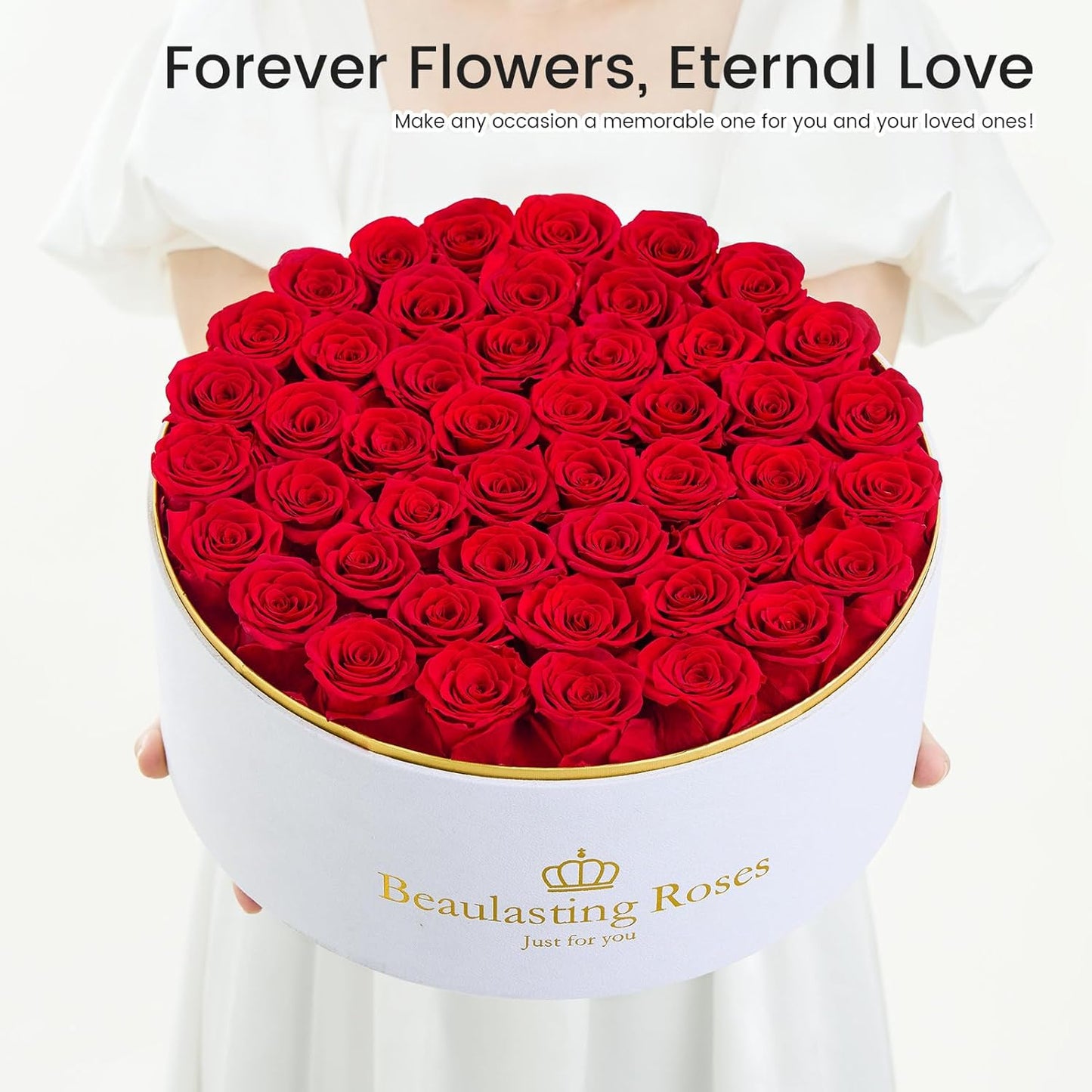 Preserved Roses Forever Flowers Real Roses in a Box Mother's Day Birthday Flowers for Her Mom Women Wife Valentine's Day, Red, 47 Piece