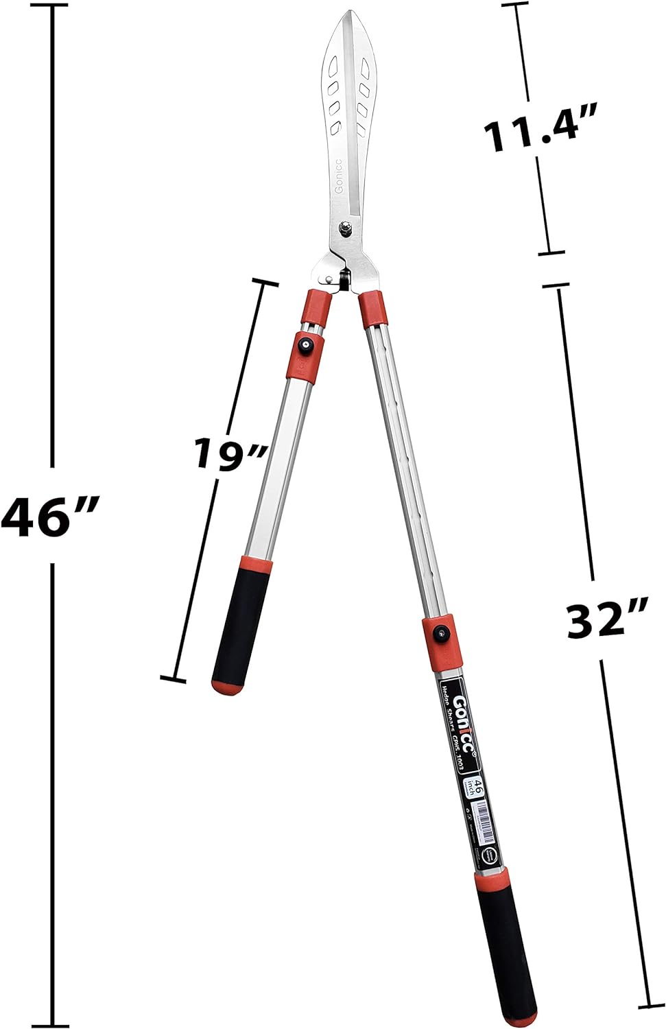gonicc Professional Adjustable 33"+ 13" Hedge Shears. Handle Length Range 19"-32", with Wavy SK-5 Steel Blade, Adjustable Blade Pressure,Garden Pruning Hand Hedge Trimmers, Grass Clippers Shears