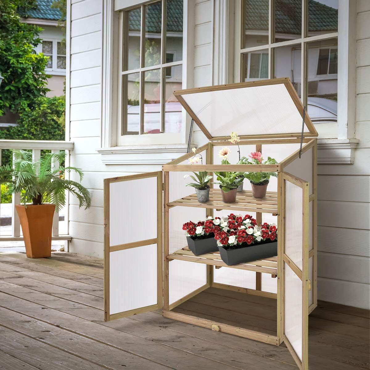 Giantex Garden Portable Wooden Cold Frame Greenhouse Raised Flower Planter Protection (30.0"X22.4"X42.9")