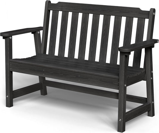 Outdoor Bench, 2-Person HDPE Garden Bench, All Weather Poly Patio Bench for Outdoors, Garden, Backyard, Porch and Park, 660 lbs Weight Capacity, Black
