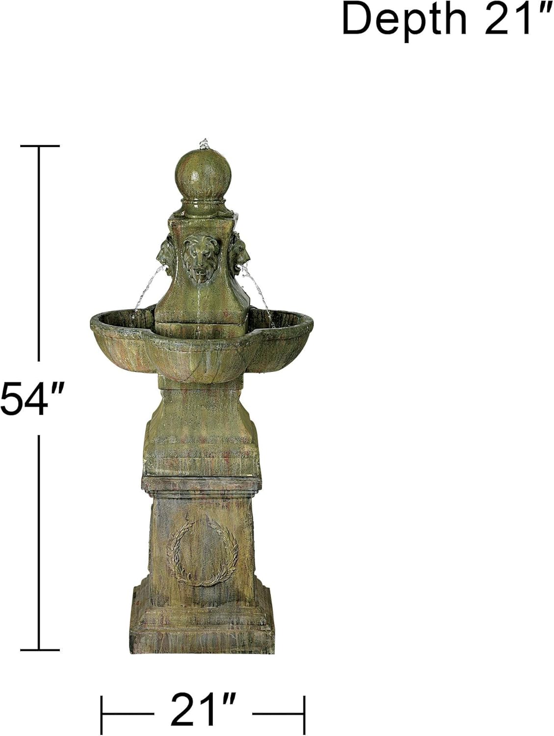 Royal Lion 54" High Large Italian Outdoor Decor Faux Stone Floor Fountain Standing Pedestal Tall Bubbler Water Feature for Outside Garden Patio Yard Backyard Porch Deck Relaxation - John Timberland