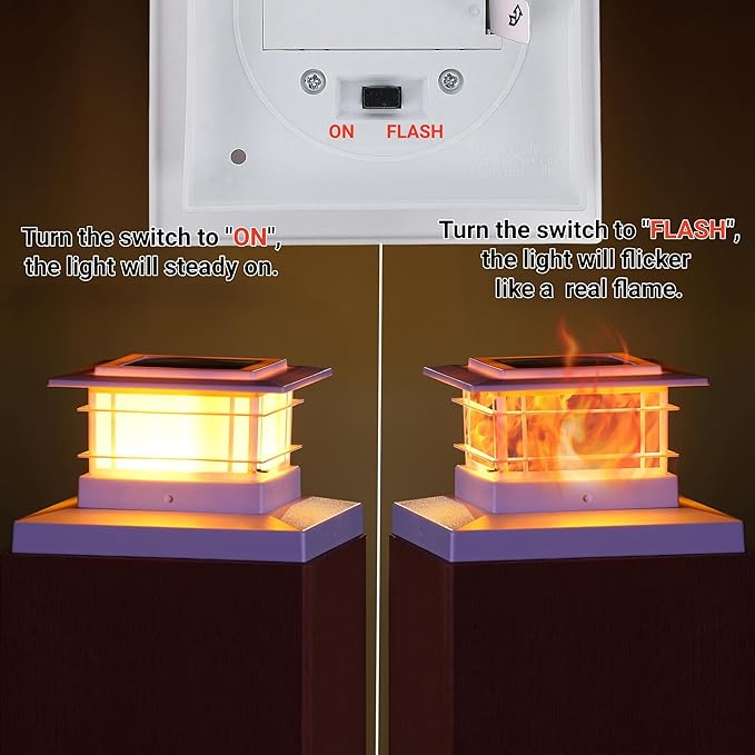 Dynaming 8 Pack Solar Flame Post Lights Outdoor, Solar Powered Fence Post White Shell Cap Light, High Brightness Flickering Flame LED Lighting for Garden Deck Patio, Fit 4x4 5x5 6x6 Vinyl/Wooden Posts