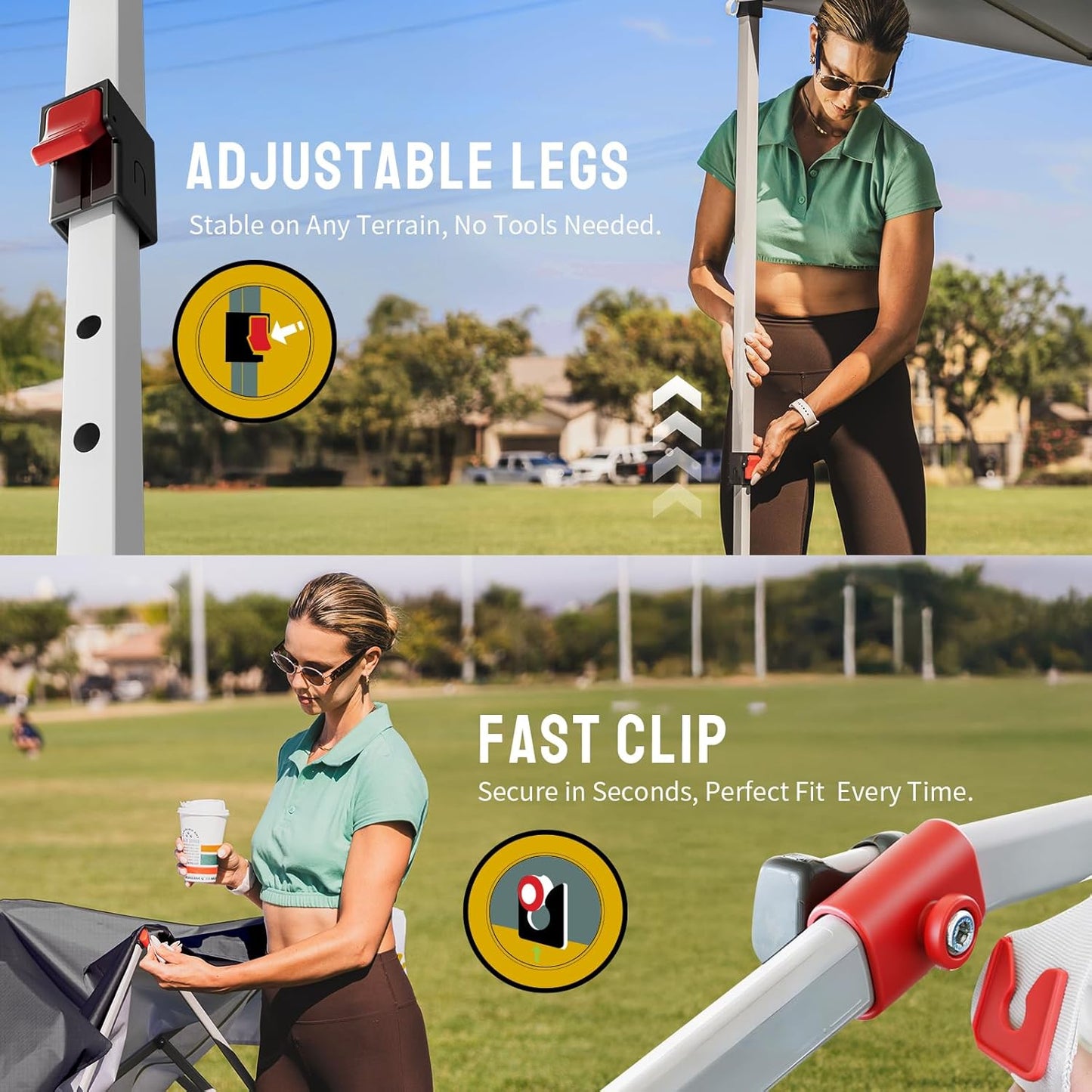 CROWN SHADES 8x8 Pop Up Canopy - Beach Tent with One Push Setup - Easy Outdoor Sun Shade for Events, Parties, Camping - Gazebo with STO-N-Go Cover Bag, Silver Coated Top,Grid Grey