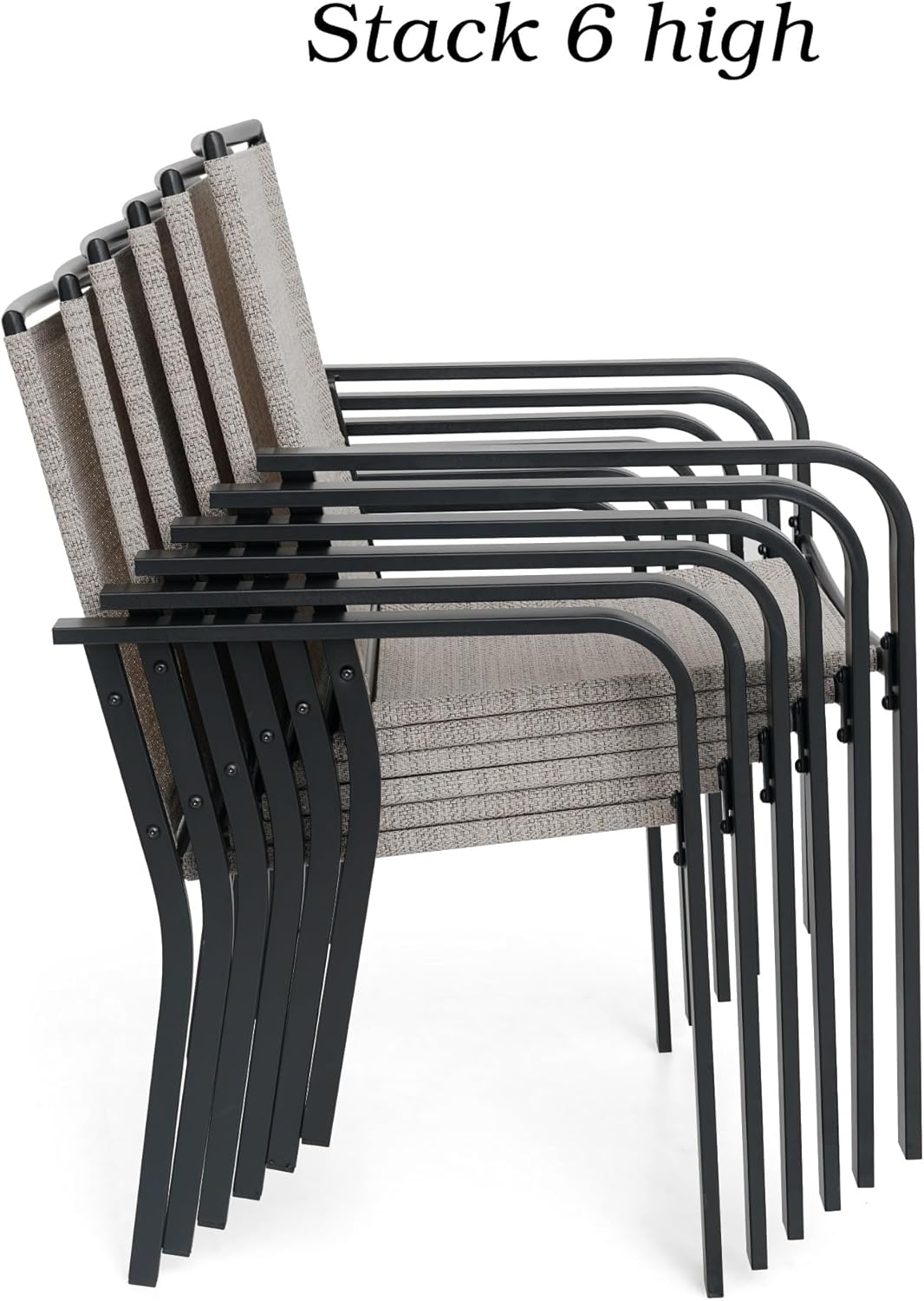 7-Piece Outdoor Patio Dining Set, 6 Stackable Patio Chairs & Rectangular Dining Table with All Weather Frame Furniture Set - Black