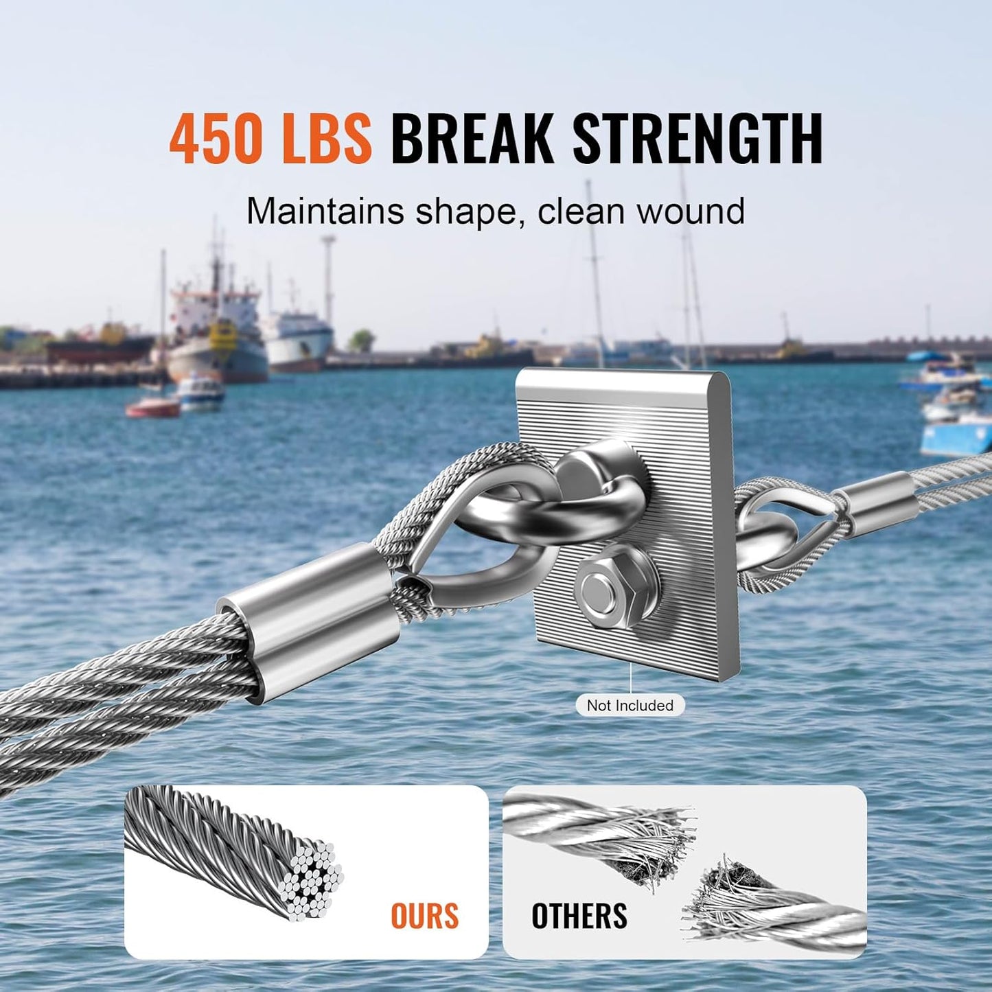 VEVOR 1/16 Wire Rope, 330 FT 304 Stainless Steel Cable with 80 Sleeves, 20 Thimbles, 450 lbs Breaking Strength, 7x7 Strands Marine Aircraft Grade for Handrail Stair Decking Fence Outdoors