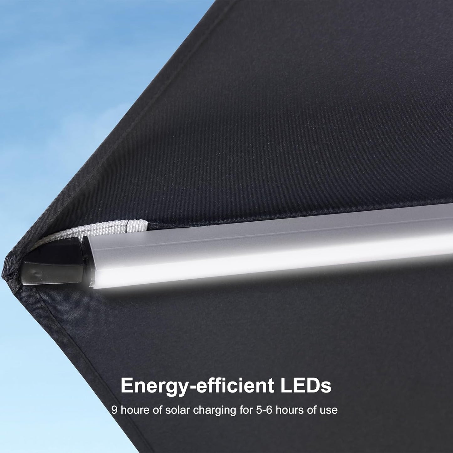 PURPLE LEAF 12ft Patio Umbrella With Base Solar powered LED Cantilever Umbrella with LED lights Windproof Outdoor Offset Umbrella for Garden Deck Pool Patio, Grey