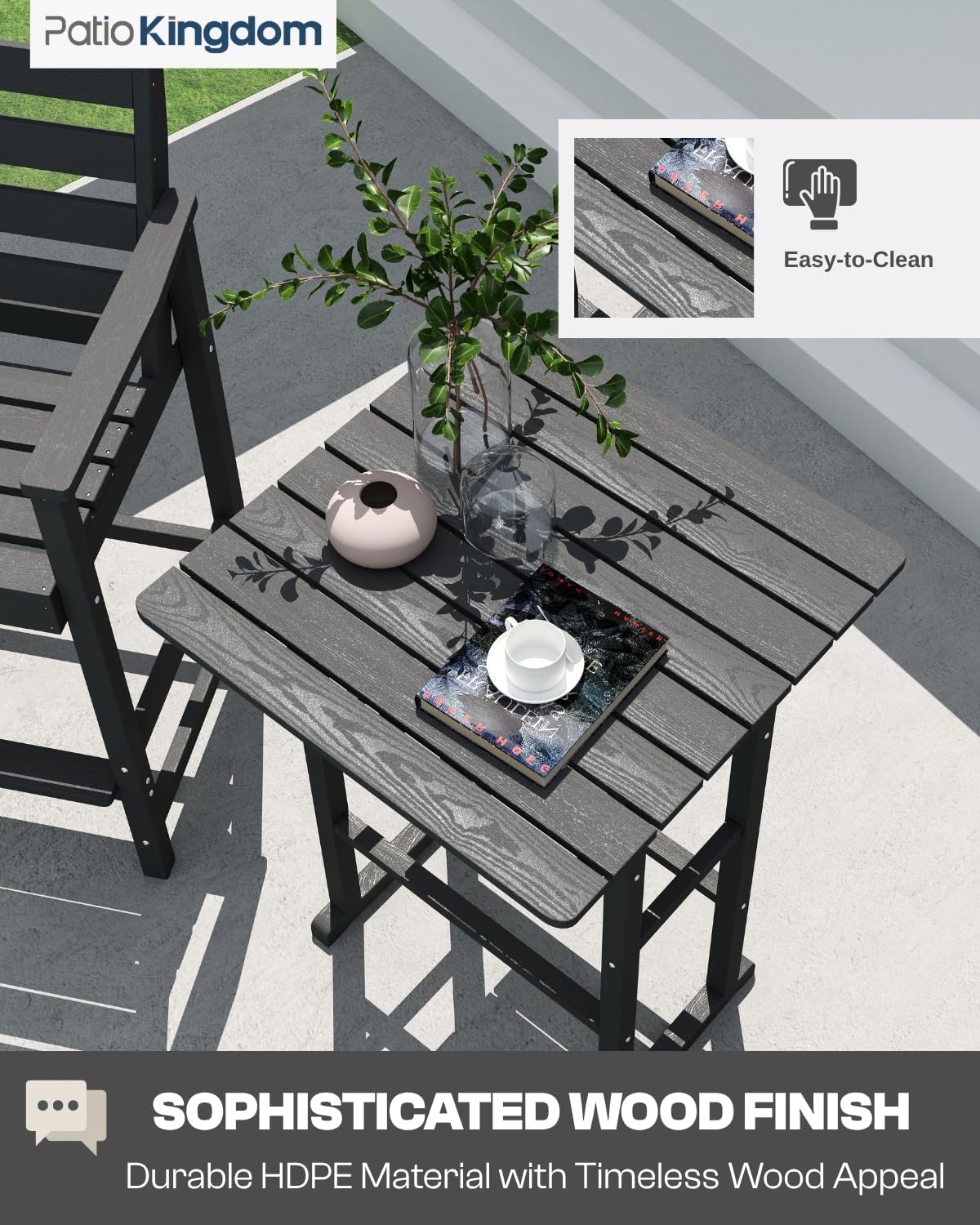 3-Piece Outdoor Bar Set with Beige 11FT Cantilever Umbrella, HDPE Tall Balcony Adirondack Chairs and Table, Outdoor Bar Stools for Patio (Grey)