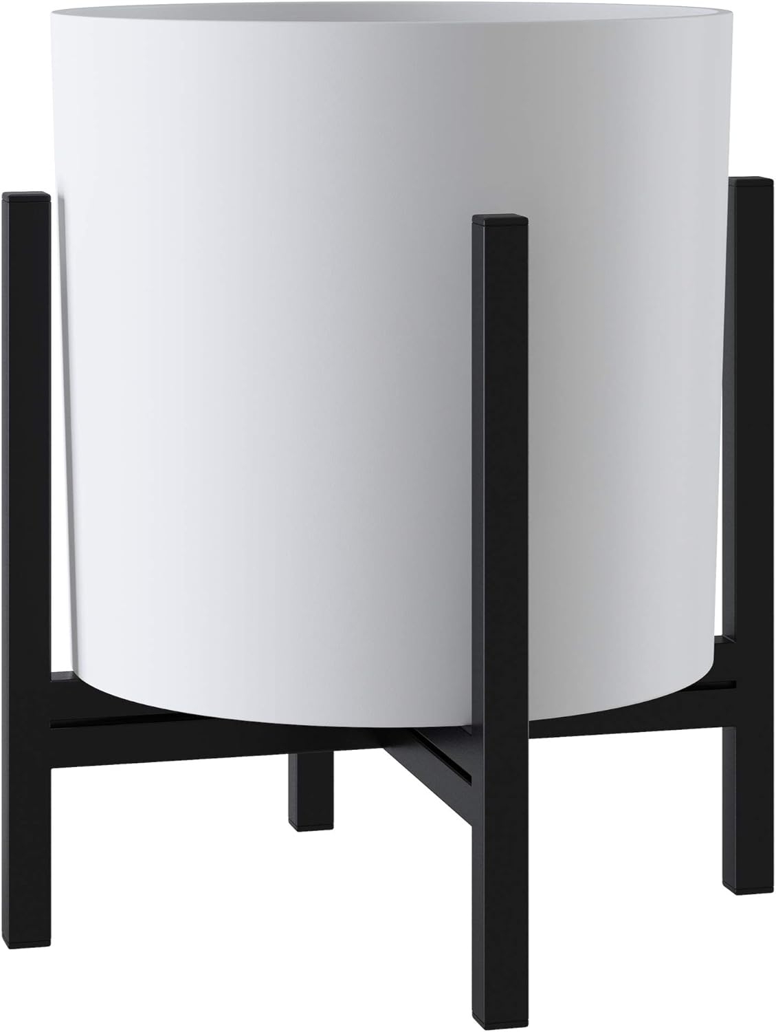 FaithLand Plant Pot 8 inch - Perfectly Fits Mid-Century Modern Plant Stand - Drainage Plug and Drainage Mesh Screen - White Planter Pot.