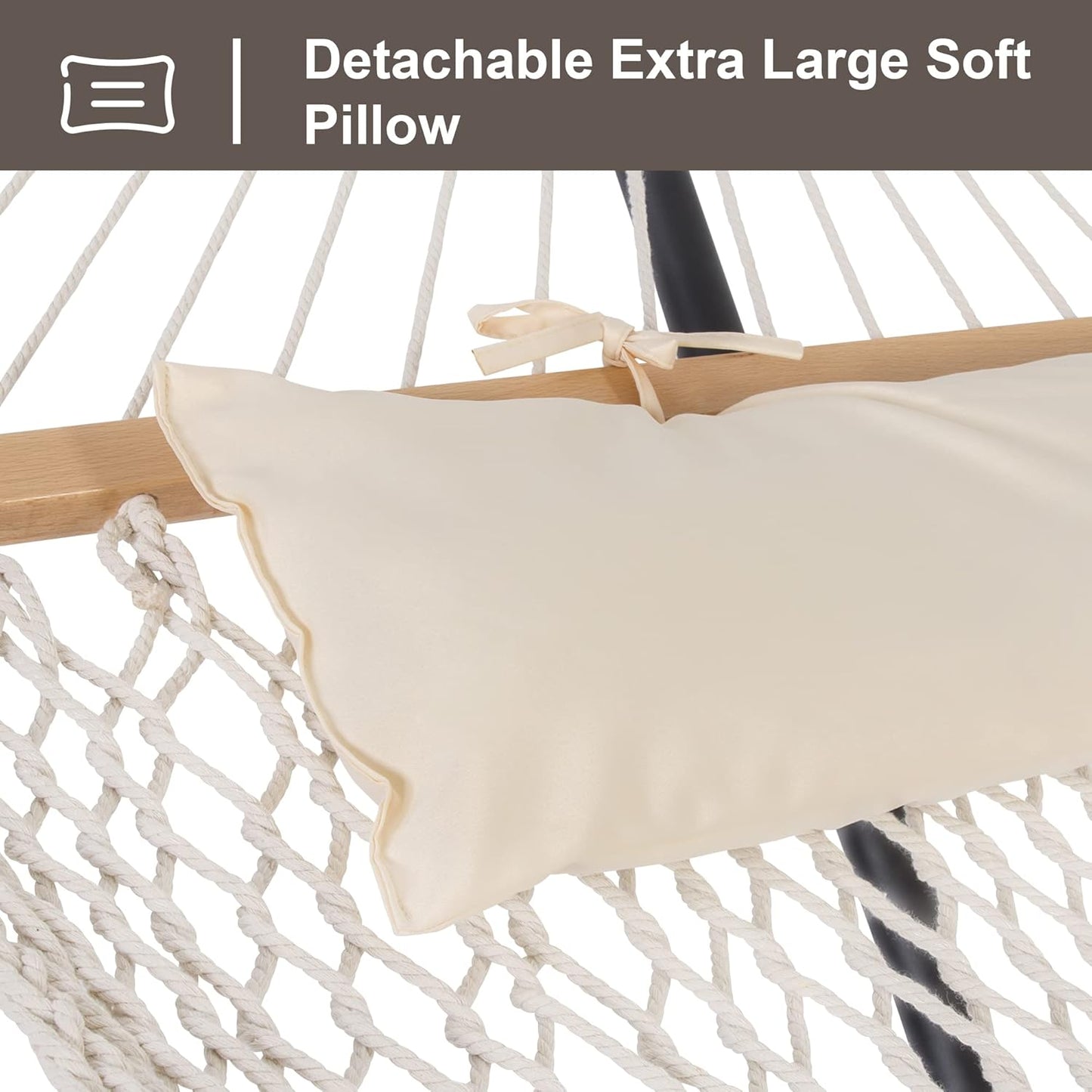SUNCREAT Double Outdoor Hammock with Stand Included, Portable Cotton Rope 2 Person Hammock for Outdoor, Patio, Garden, Backyard, Beige