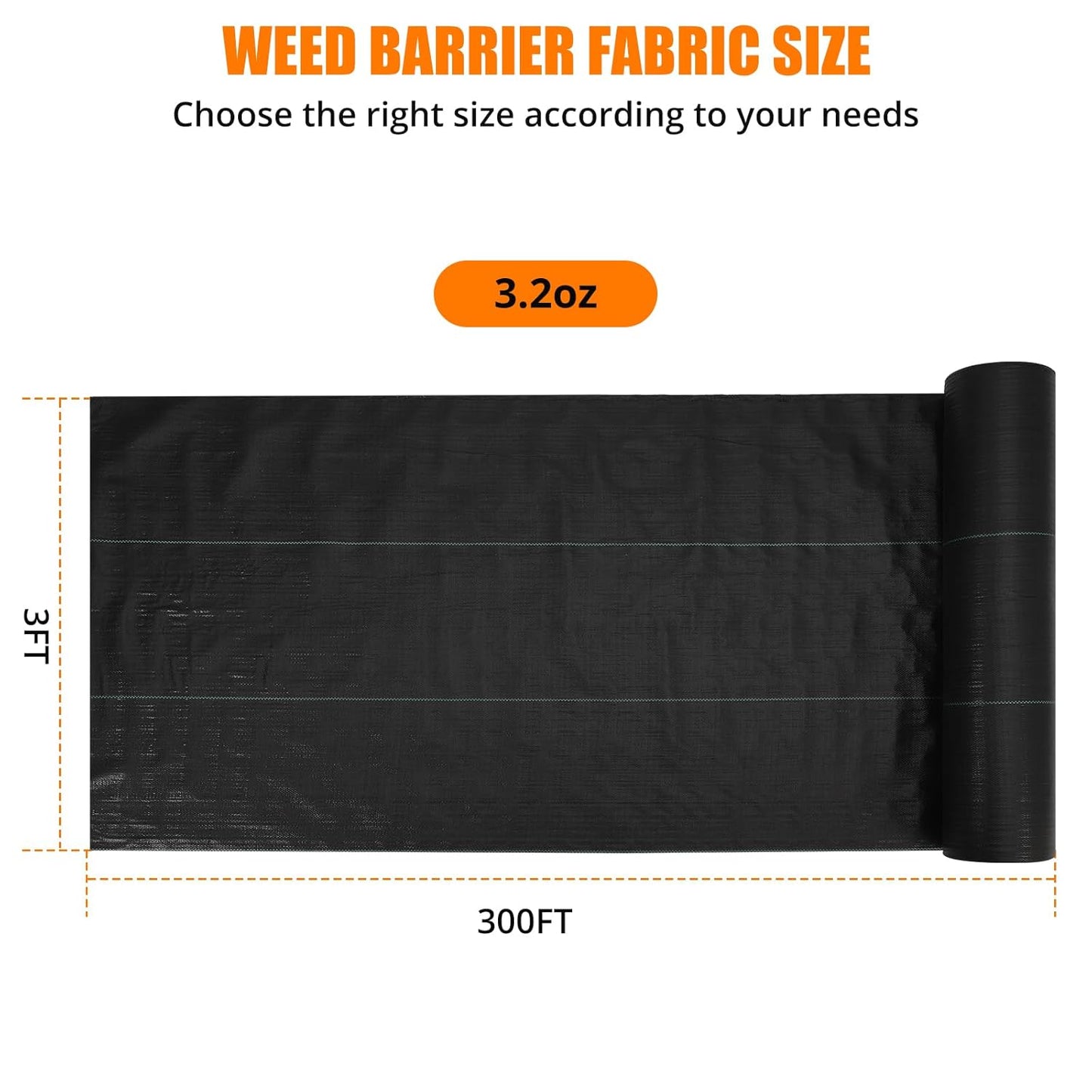 Towallmark Weed Barrier Landscape Fabric 3FTx300FT, Heavy Duty 3.2O Weed Block Gardening Ground Cover Mat, Weed Control Garden Cloth, Woven Geotextile Fabric for Underlayment, Driveway Fabric