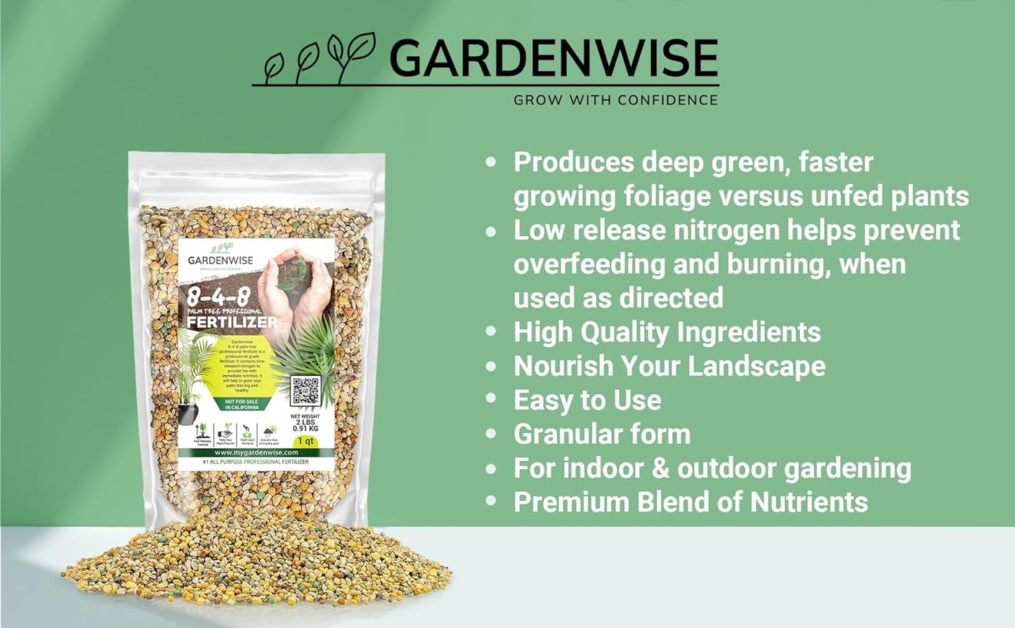 8-4-8 Professional Palm Tree Fertilizer Plant Food; for Indoor Potted Plants and Outdoor Landscape Palm Trees; Quick-Release Nitrogen Fertilizer and Continuous Feeding (2 QUARTS)