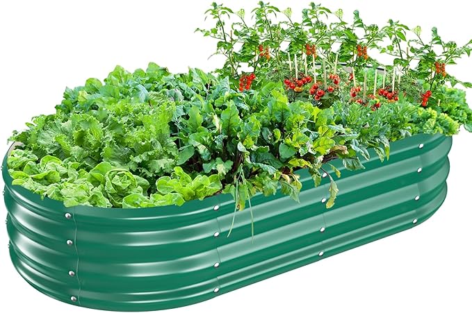 Oval Galvanized Planter Box, Metal Raised Garden Bed - 0.8MM Thick- Ideal for Outdoor Gardening and Planting of Vegetables Flowers Fruits Succulent Plants and Others (Dark Green, 5X2.7X1FT)