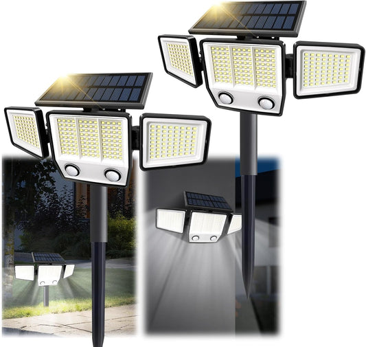 Solar Outdoor Lights with Stakes - Ground /Wall 2-in-1 Dual Use Solar Motion Sensor Waterproof Light, 3000LM 3 Modes 270°Illumination IP65 LED Security Lights Outdoor for Garden Yard Patio, 2 Pack