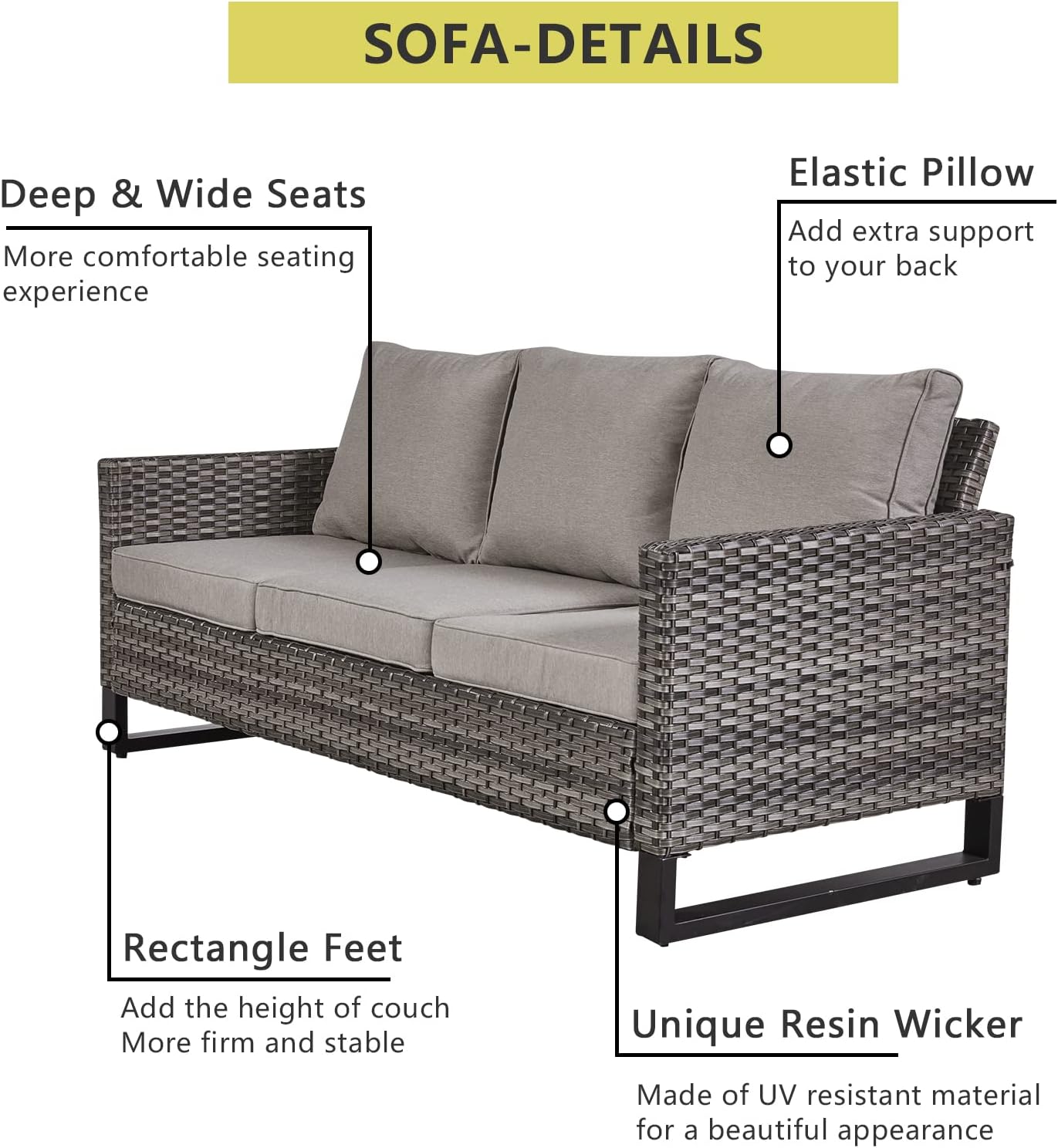 HUMMUH 7 Piece Patio Furniture Set with Fire Pit Table 41in 55,000 BTU,Wicker Outdoor Conversation Sets - Outdoor Swivel Rocker Chairs Patio Sofa for Porch,Garden,Backyard