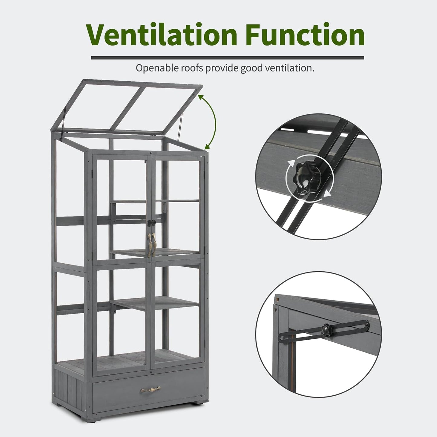 Macrout Cold Frame Greenhouse, Tall Wooden Greenhouse for Outdoor Indoor Use with Polycarbonate Panels, 3 Tier Garden Cold Frame with Drawer and Shelves, 0864 (Dark Grey)