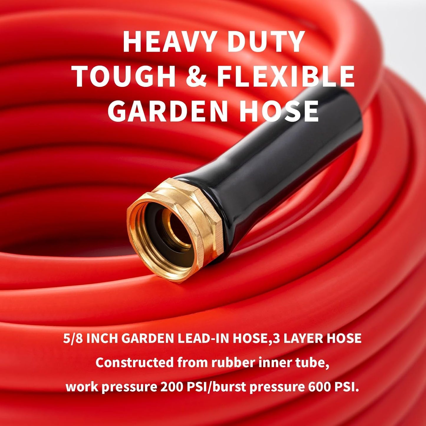 Garden Hose 200 ft x 5/8” Hot/Cold Heavy Duty Water Hose,-50°F to 190°F,Burst 600Psi Flexible Upgraded Rubber Hoses,3/4” Solid Fittings for All-weather Outdoor Lawn & Garden
