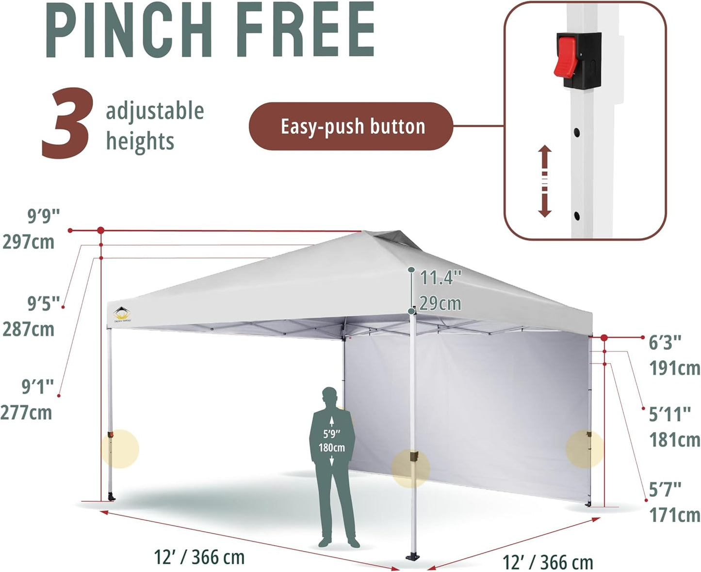 CROWN SHADES 12x12 Pop Up Canopy Tent Instant Commercial with 150D Silver Coated Fabric Including 1 Removable Sidewall, 4 Ropes, 8 Stakes, Weight Bags, STO 'N Go Bag, White