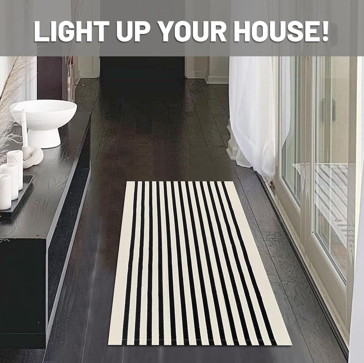 IOHOUZE Black Beige Striped Rug -2'x3' Front Door Rugs Outdoor, Small Washable Area Rug for Front Porch, Spring Summer Welcome Mats Outdoor Indoor, Doormat for Entryway Porch Entrance
