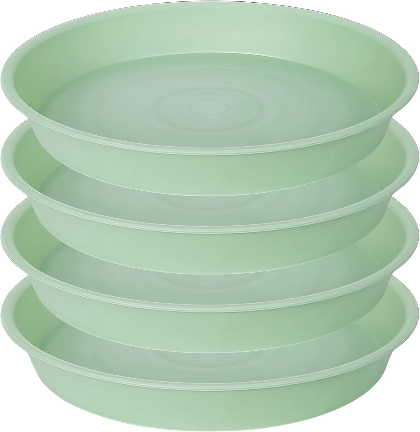 4 Pack of 14 inch Plant Saucers Bird Bath Bow Round, Plastic Plant Saucer Tray for Pots, White Planters for Indoor Plants, Plant Trays for Planter 12-15" (14", Light Green)