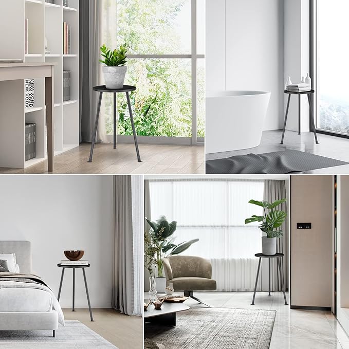 Tall Plant Stand, Mid Century Wood Indoor Plant Stand Black Plant Table for Flower Pots, Metal Plant Holder, Modern Home Decor Small Round Side End Table (11.8"x20")