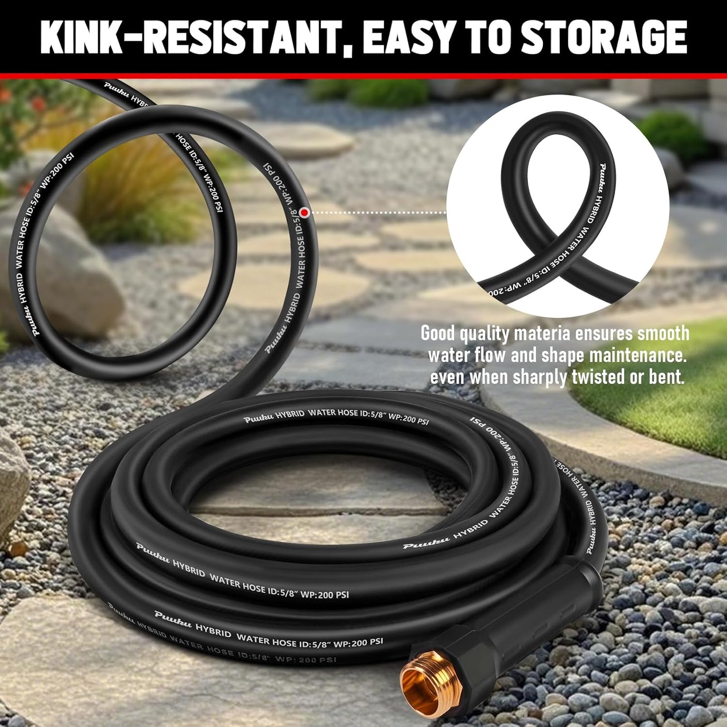 Short Garden Hose 10ft x 5/8", NON-EXPANDABLE Heavy Duty Premium Flexible Water Hose, No Kink, Leakproof, Lightweight Hybrid Hose with Male to Female Fittings for Household、Backyard