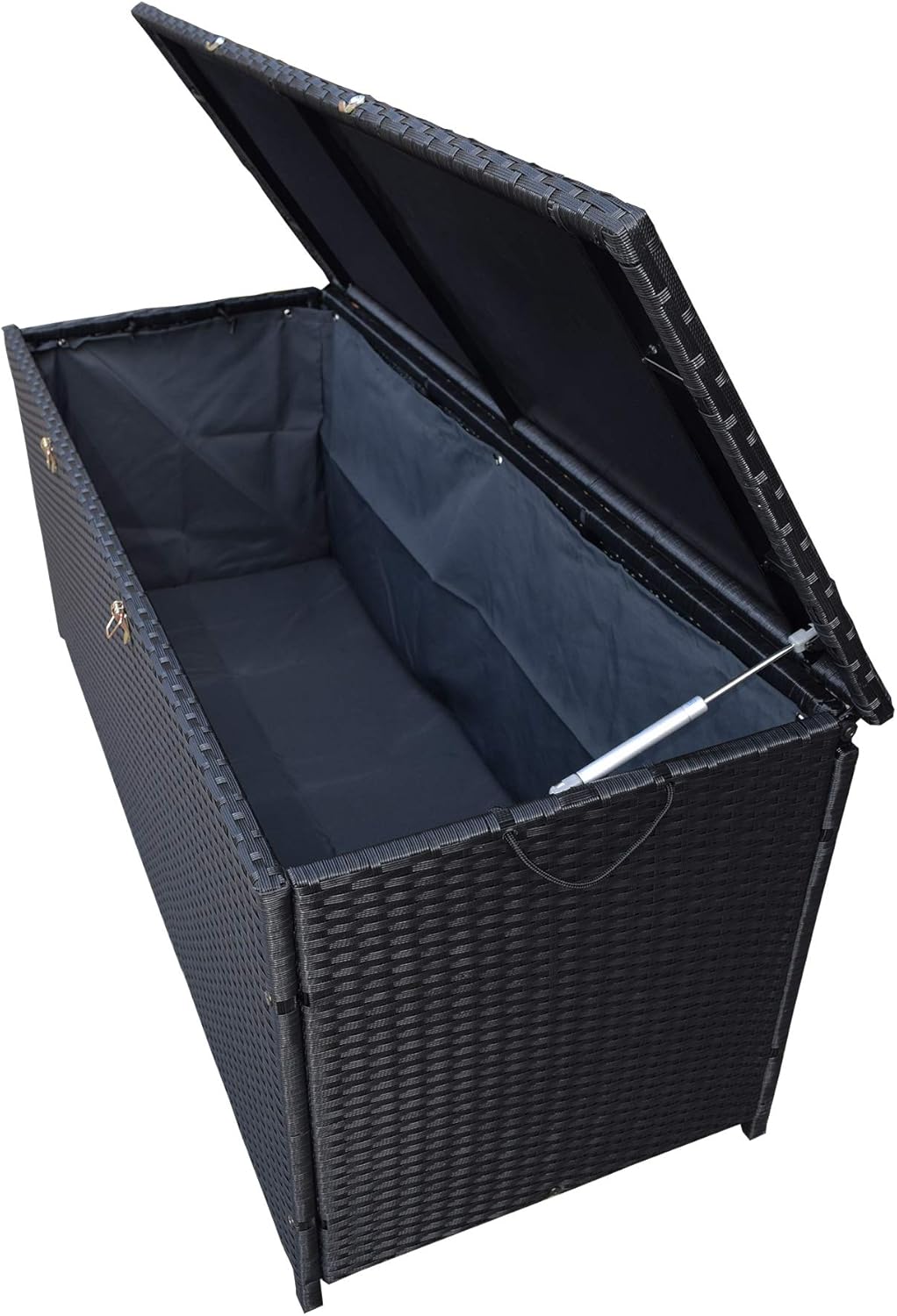 Oakland Living Dark Black Indoor and Outdoor Balcony Patio Deck Porch Pool 113 Gallon Wicker Storage Box Trunk Bin with Metal Frame