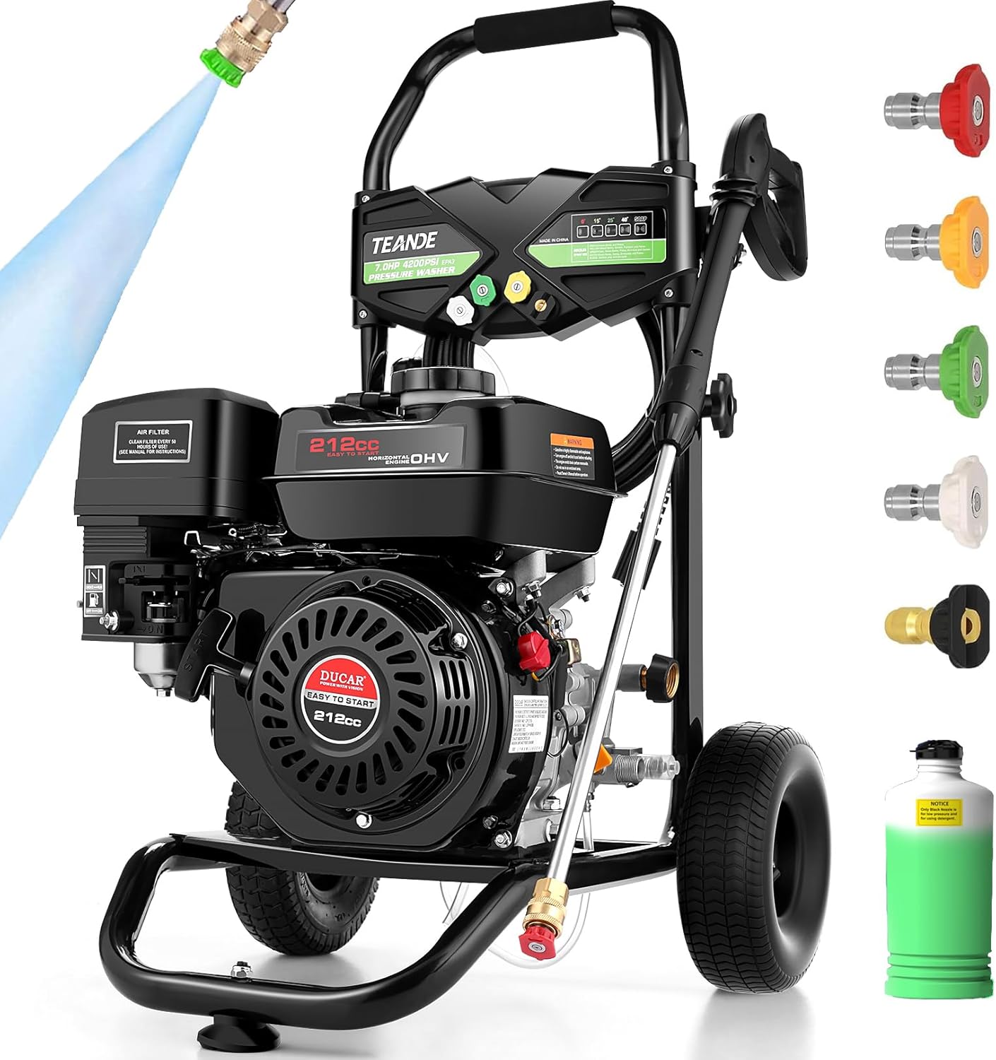4200PSI Gas Pressure Washer, 4.0GPM Heavy Duty Power Washer with 212CC 7.0 HP, 5 Nozzles, 25ft Hose & 0.5Gal Soap Tank,for Cleaning Car Driveways Fence Furniture, EPA/CARB/ETL Compliant (Black)
