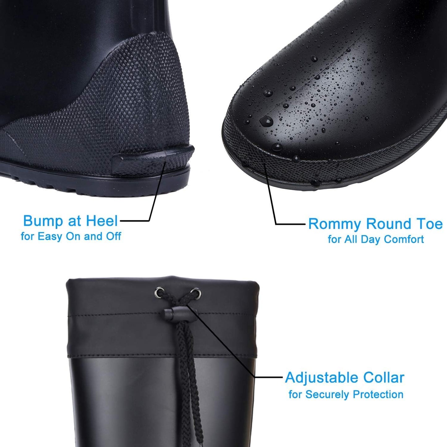 Asgard Packable Tall Rain Boots for Women Waterproof Rubber Garden Boots Ultra Lightweight Flat Mud Boots- NOT FOR WIDE CALF