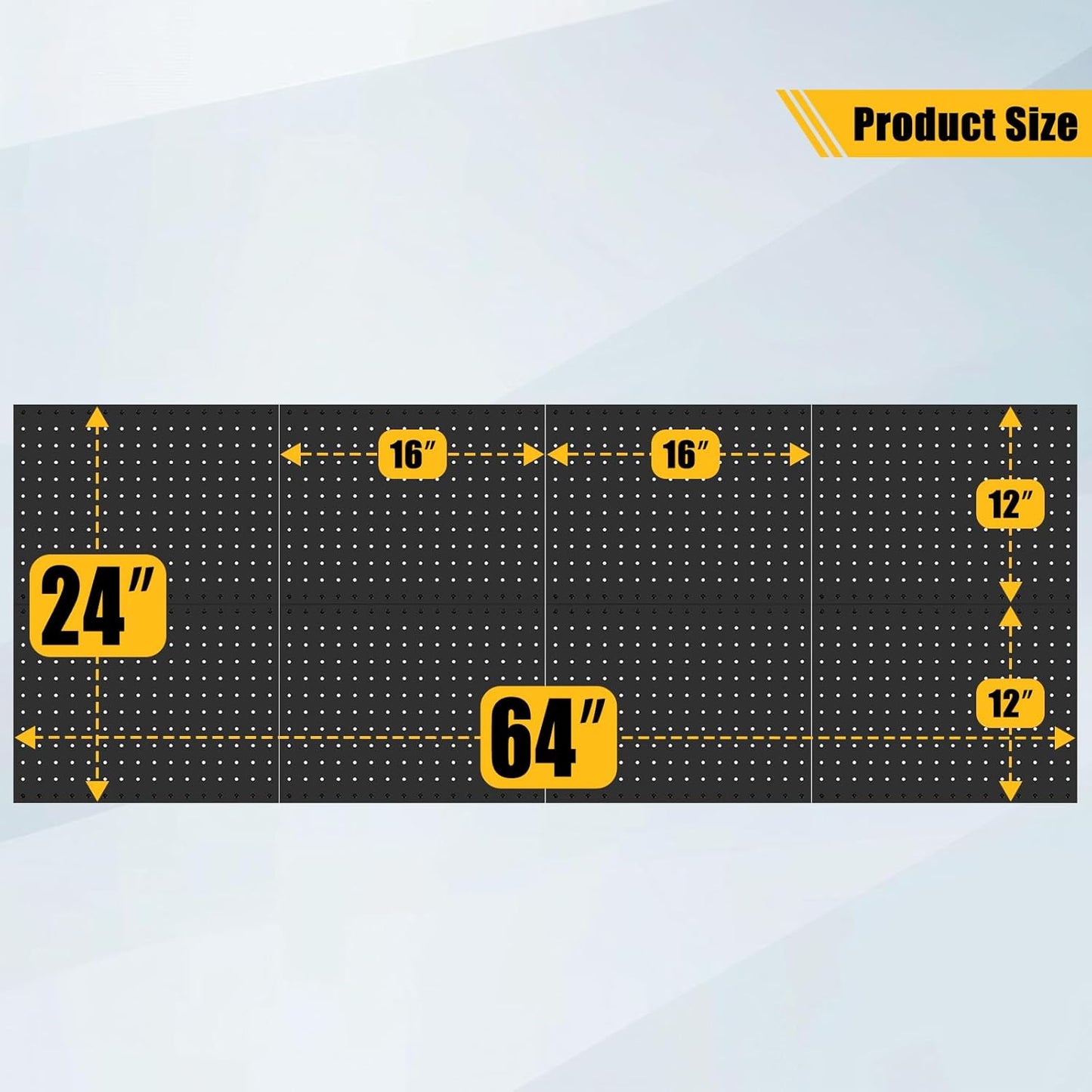 8 Pcs Metal Pegboard Panels, Heavy Duty Peg Boards for Garage and Garden Tool Storage, Includes Drywall Anchors and Screws Kits, Black (8 pcs 16in x 12in)