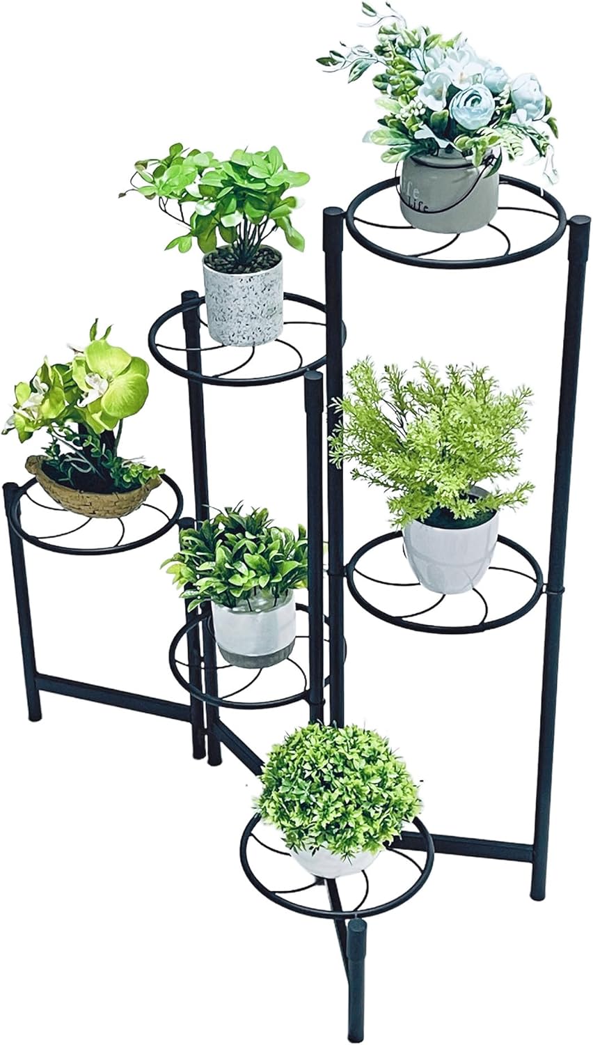 Outdoor Plant Stands for Patio Corner Tall Plant Stand Indoor Metal Flower Pot Stands for Multiple Plants 6 Tier Heavy Duty Shelf Black Kite