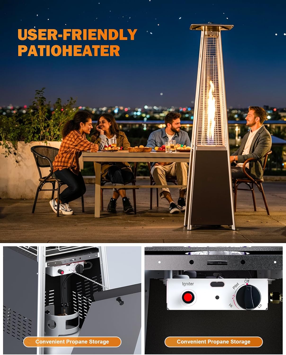 Patio Heater With Glass Tube, 48000 BTU Propane Patio Heaters For Outdoor Use With Cover & Wheels, Commercial Outdoor Heater For Patio Backyard, Multiple Protection System (Gray) (2 heater)