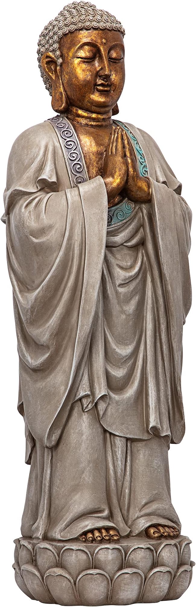 Design Toscano Bodh Gaya Asian Garden Statue, 9 inches wide, 30 inches tall, Cast Stone Resin, Faux Stone & Metallic Finish