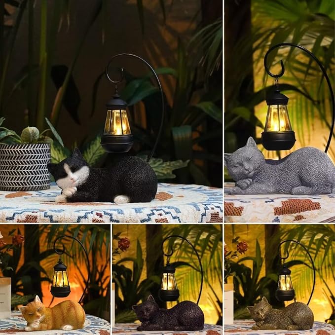 Solar Garden Outdoor Cat Statues Cute Resin Cat Figurine with Solar Lantern, 13 Inch Tall Outdoor Garden Cat Statue Decor for Pathway Yard Lawn Patio & Porch, Gift for Mom and Grandma