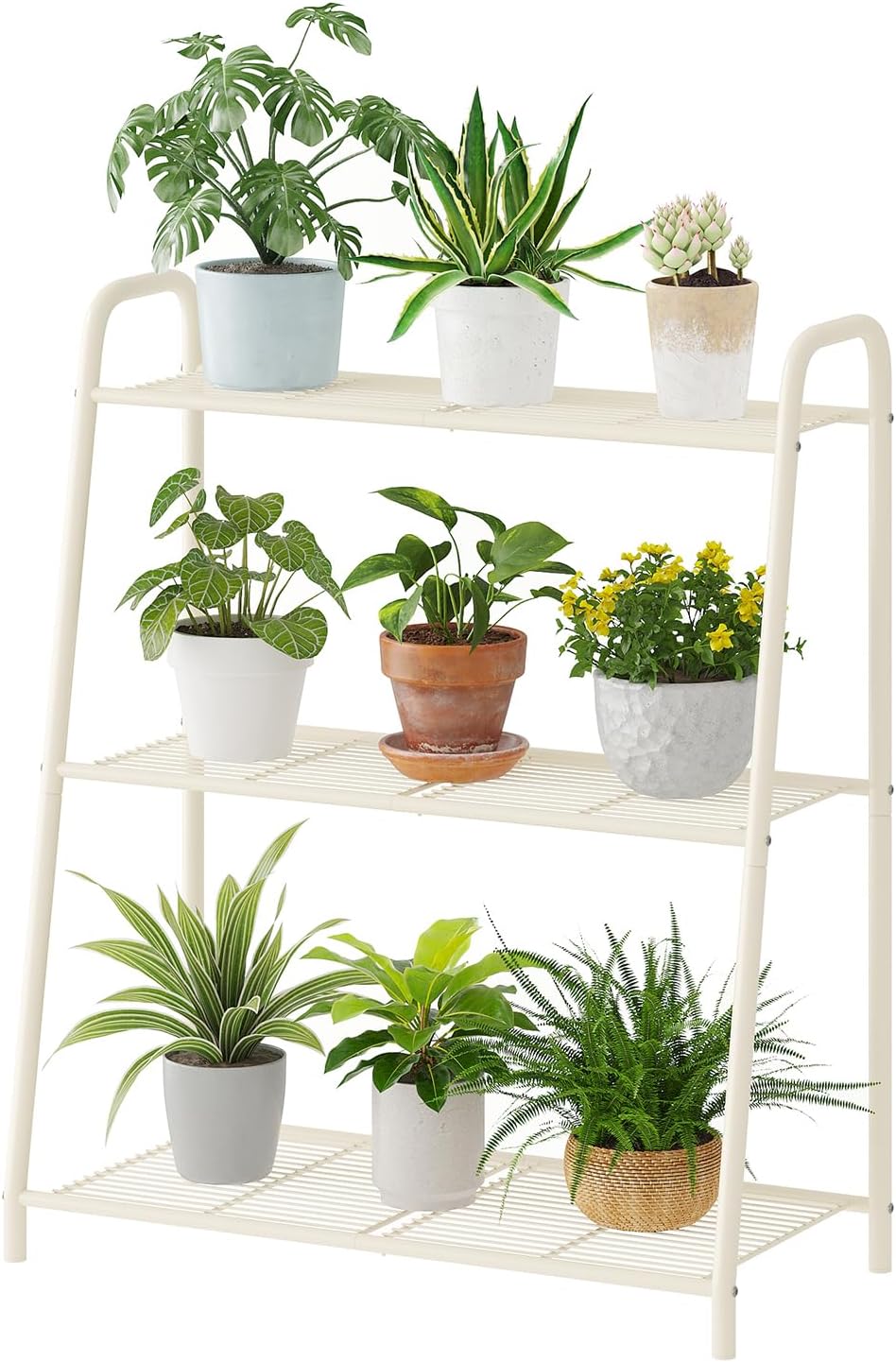 Metal Plant Stand Indoor Outdoor for Multiple Plants,3 Tier Plant Shelf,Large Heavy Duty Flower Holder Ladder Plant for Living Room, Patio, Balcony (White)