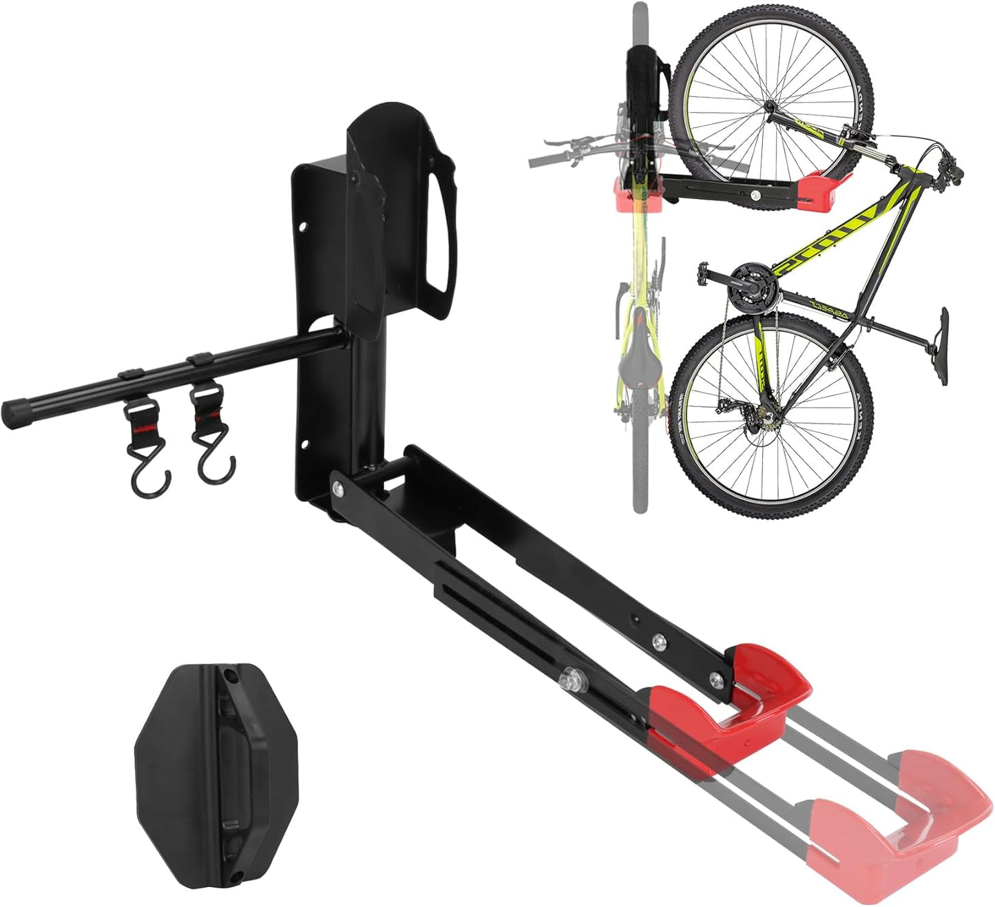 Bike Wall Mount Rack - Heavy-Duty Foldable Vertical Bicycle Storage with Hooks, Space Saving Wall-Mounted Organizer for Mountain/Road/Kids Bikes - Anti-Scratch & Tool-Free Install, Holds 70lbs