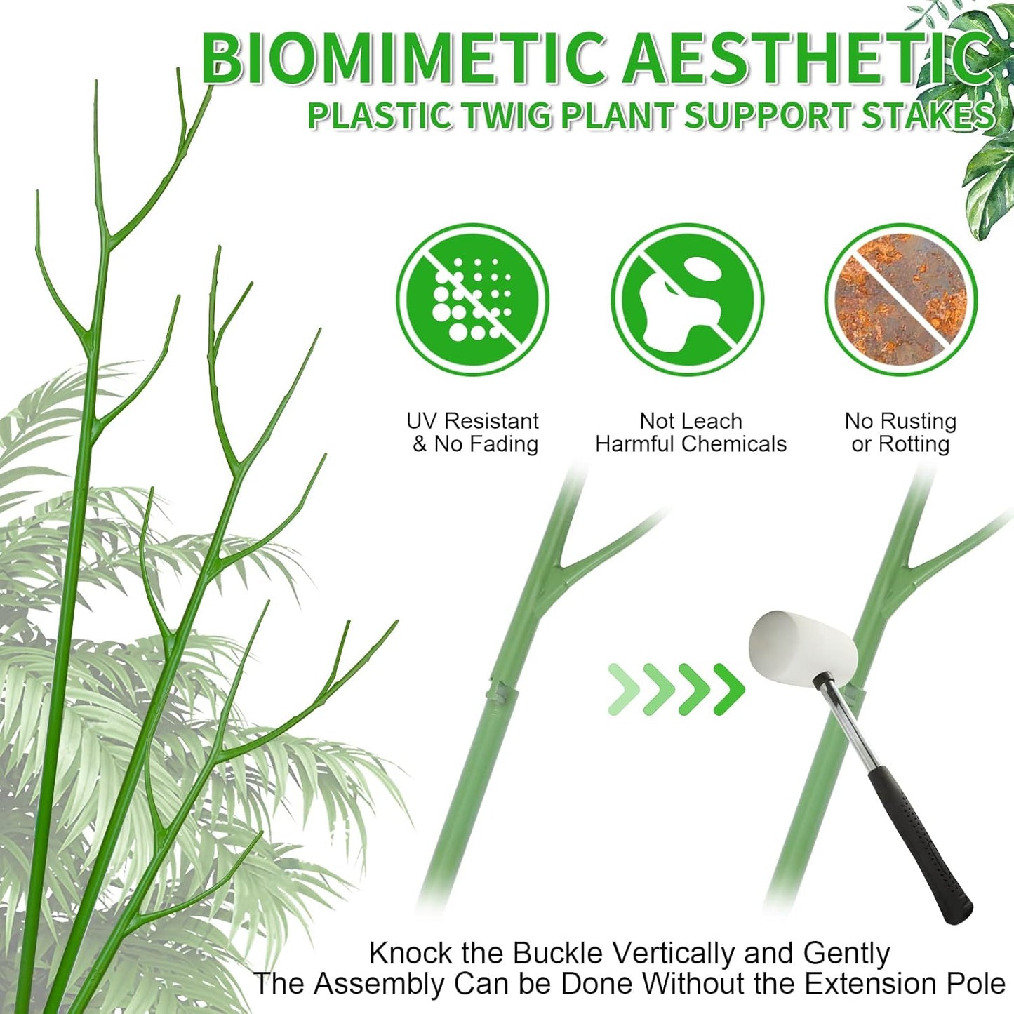 6 Pack 39.37" Detachable Twig Plant Support Stakes Set, Blends in to Plant, Branch Plant Sticks with Orchid Clips Twist Plant Ties, Twig Trellis for Indoor Outdoor Plants Potted Plants Flower