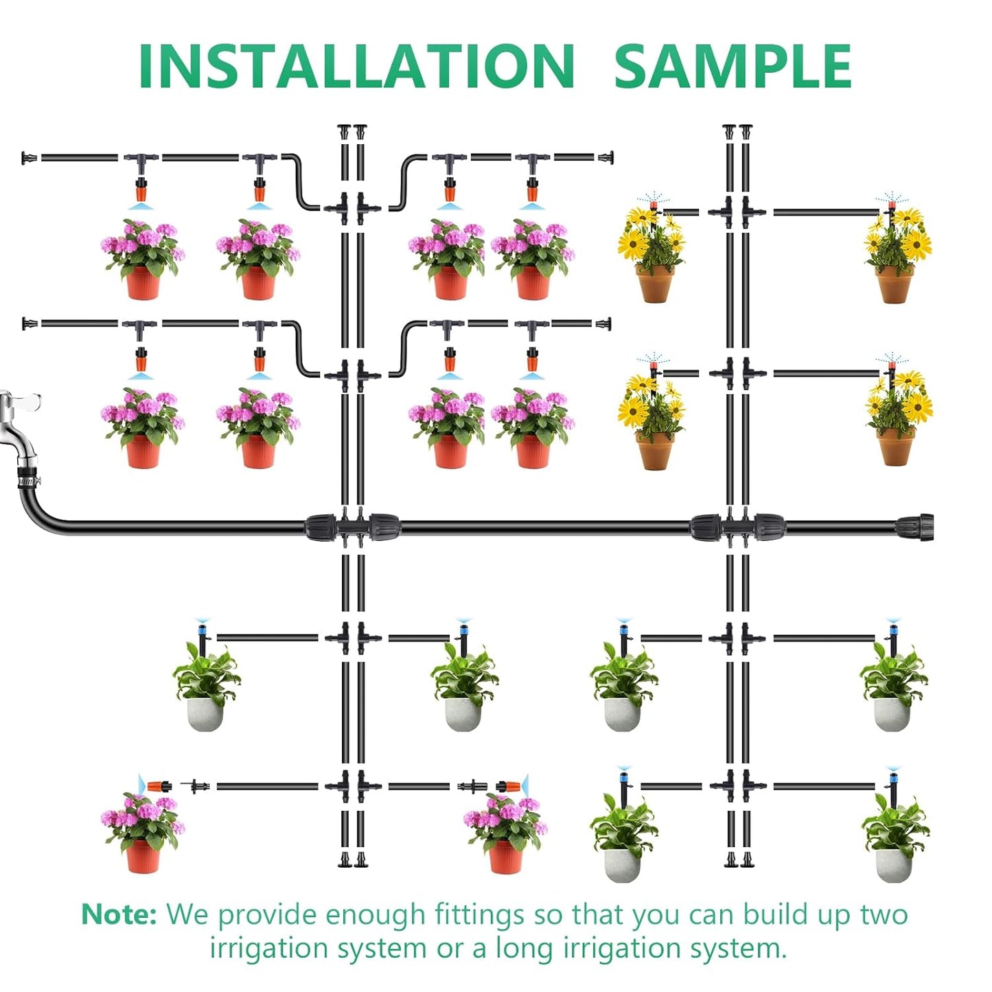 256FT Drip Irrigation System Kit, 163pc Automatic Garden Watering Misting System for Greenhouse, Yard, Lawn, Plant